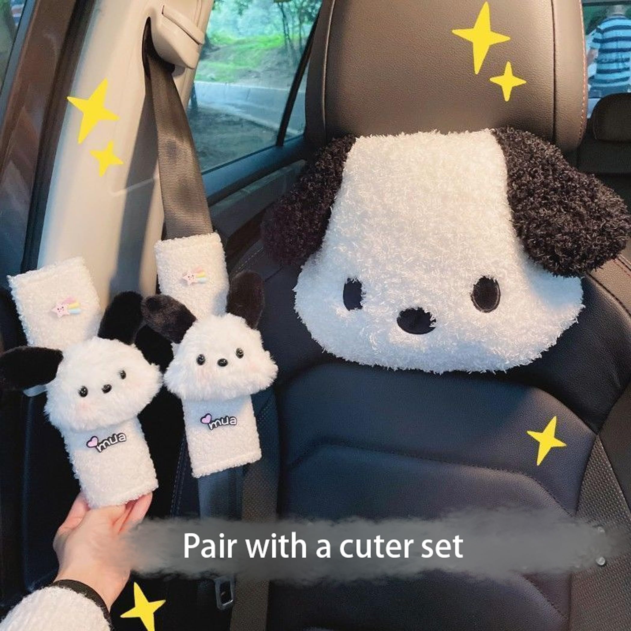 クッション・座布団 BLACK EYE PATCH HANDLE WITH CARE PILLOW Amazon.com: Roffatide Anime Pochacco White Black Dog Car Neck