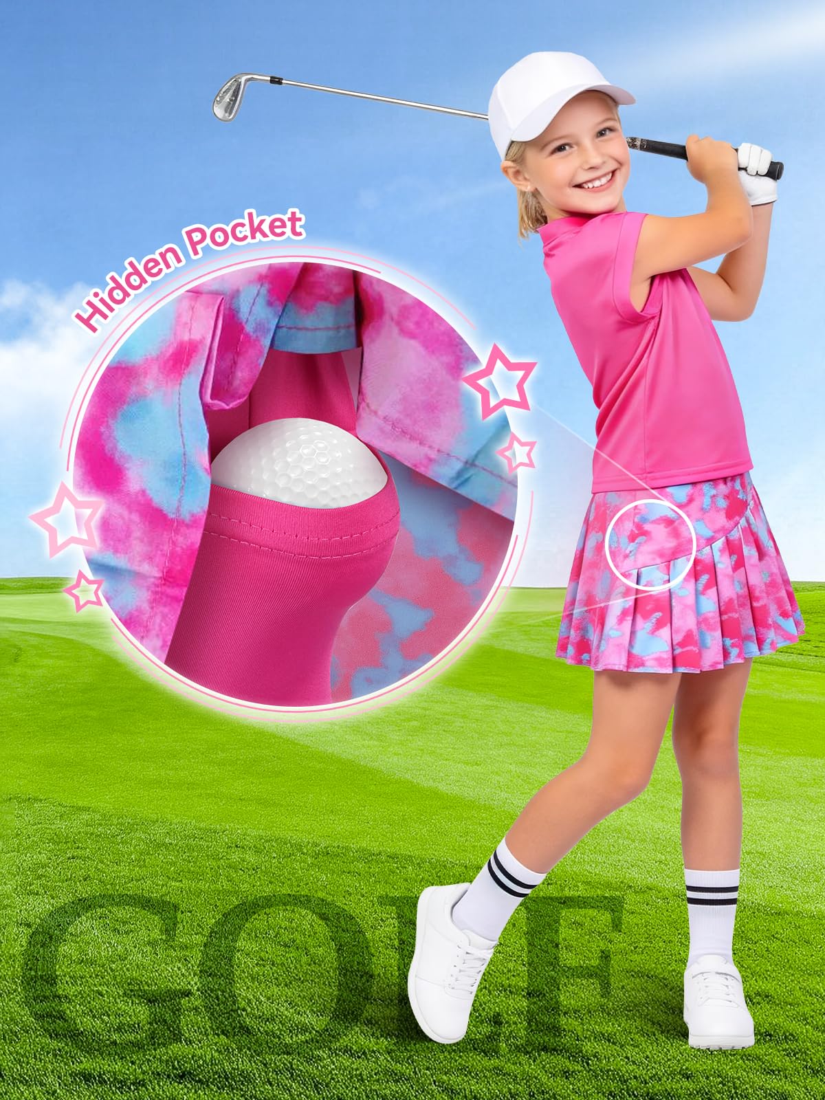 Tenue de tennis pour fille, t-shirt sans manches, jupe plissée avec poches intérieures pour short, combinaison de sport pour golf, badminton et skateboard