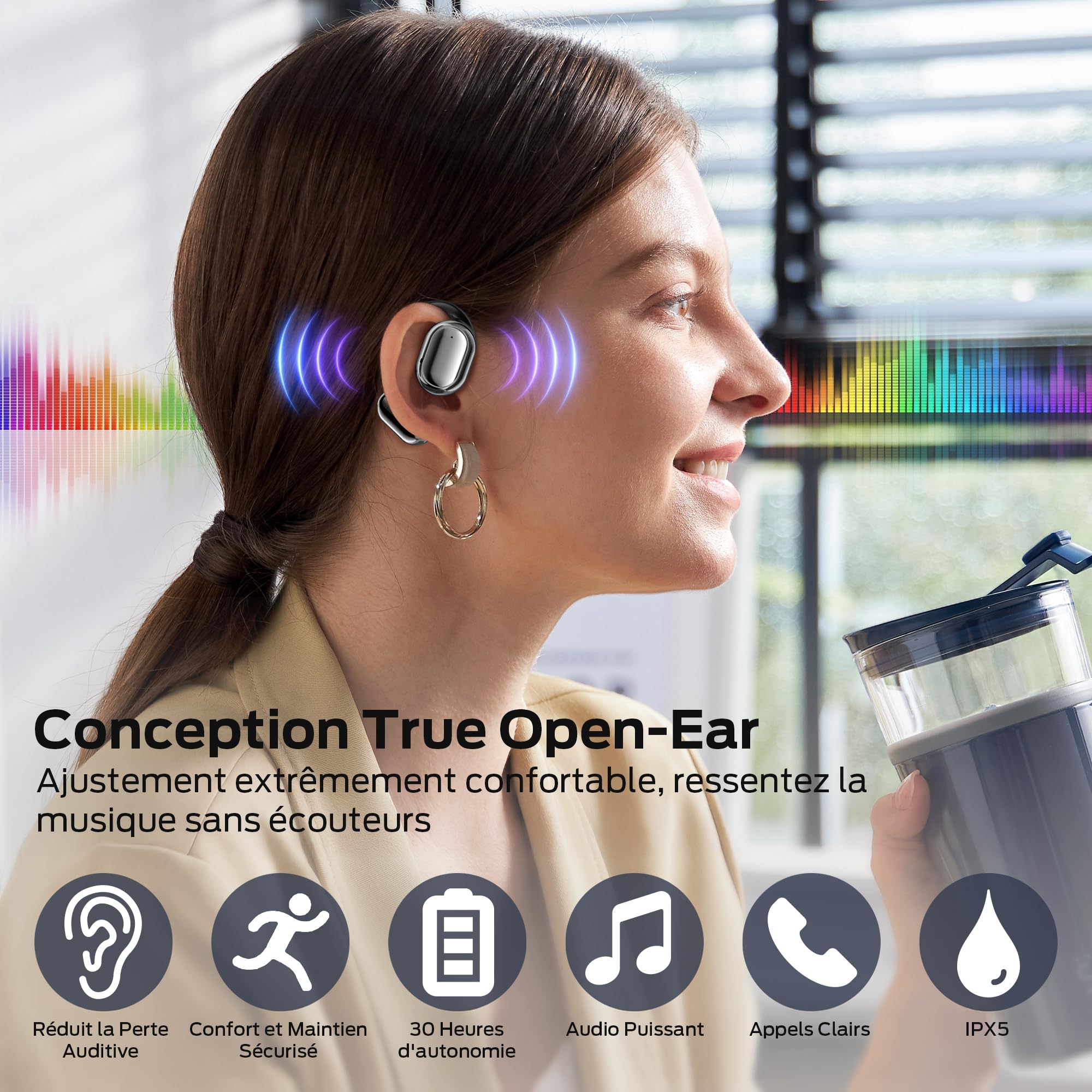 Ecouteurs Bluetooth Sans Fil Sport, Casque Bluetooth Sans Fil 5.4, Écouteurs à Conduction Osseuse avec 40H HiFi Stéréo Basses Casque, Oreillette Bluetooth Sport IPX5 Étanche, Running/Gym (Nior)