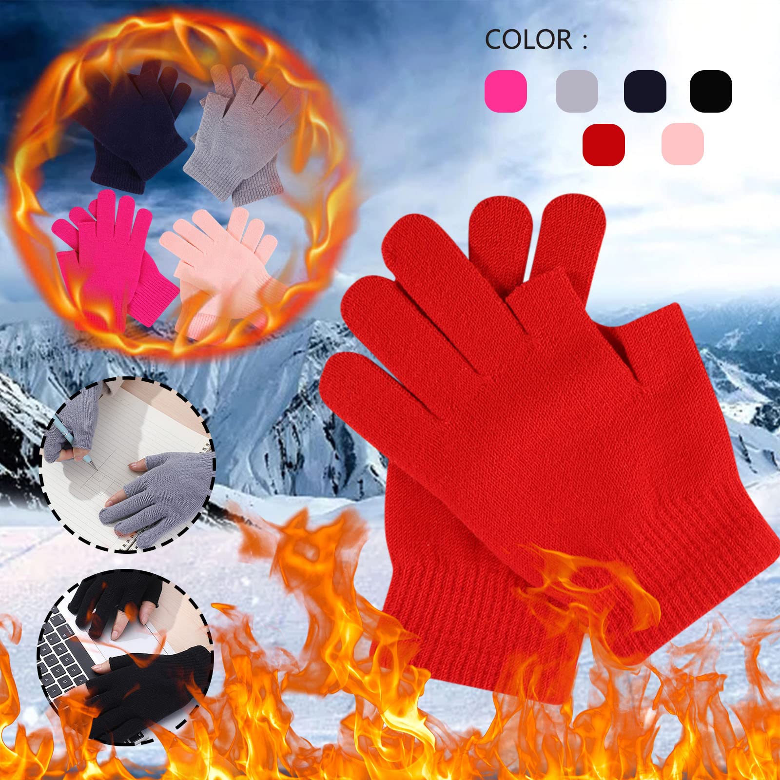 Handschuhe-&-fäustlinge-für-Damen, Handschuhe Damen Winter Sport Handschuhe Ohne Finger Fleece Fingerless Gloves Thermo Baumwollhandschuhe Dünne Thermo Kompressionshandschuhe Handschuhe Fingerlos Fashion