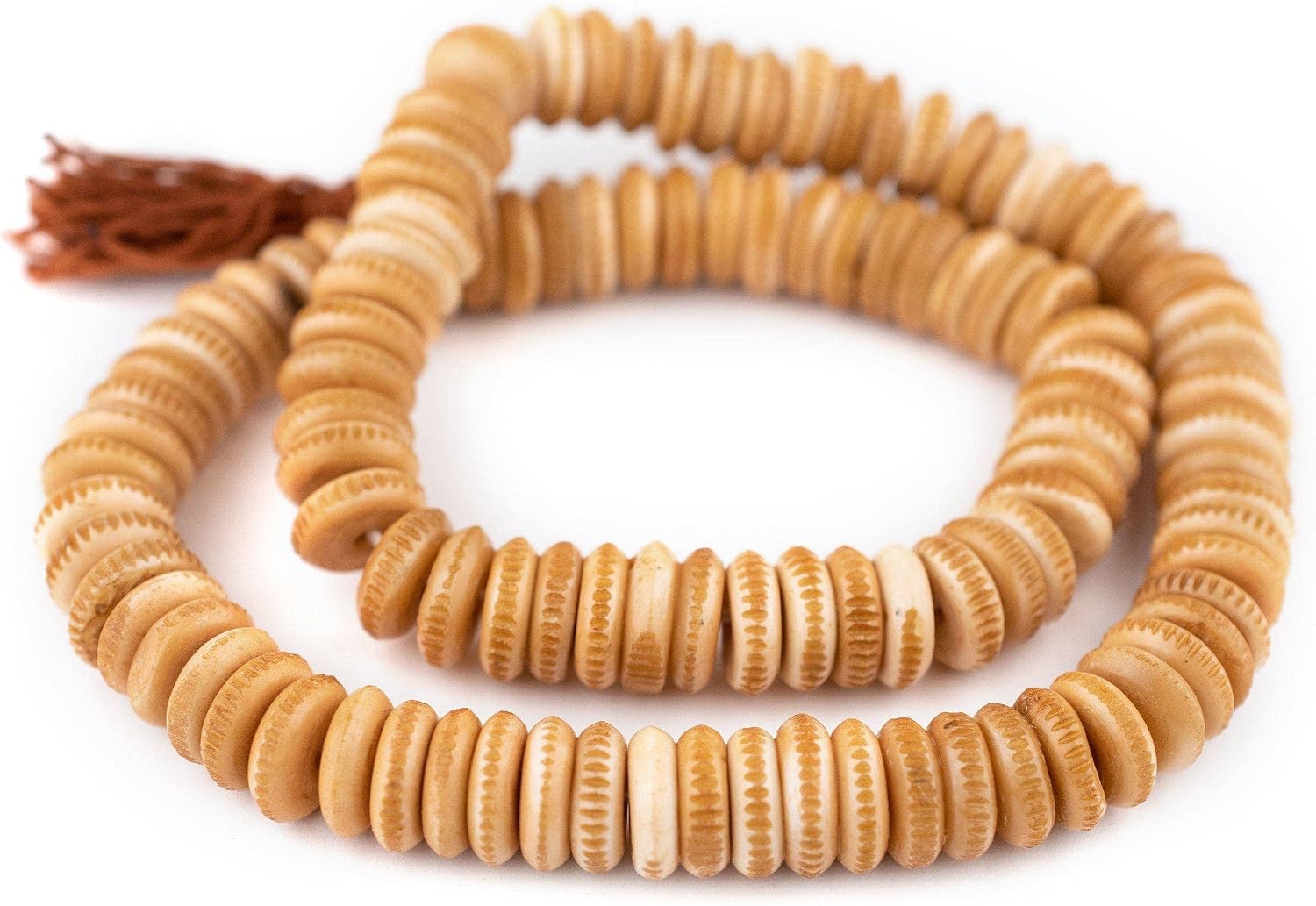 The Bead Chest Premium Carved Disk Bone Mala Beads 4x12mm Nepal Brown Large Hole 18 Inch Strand