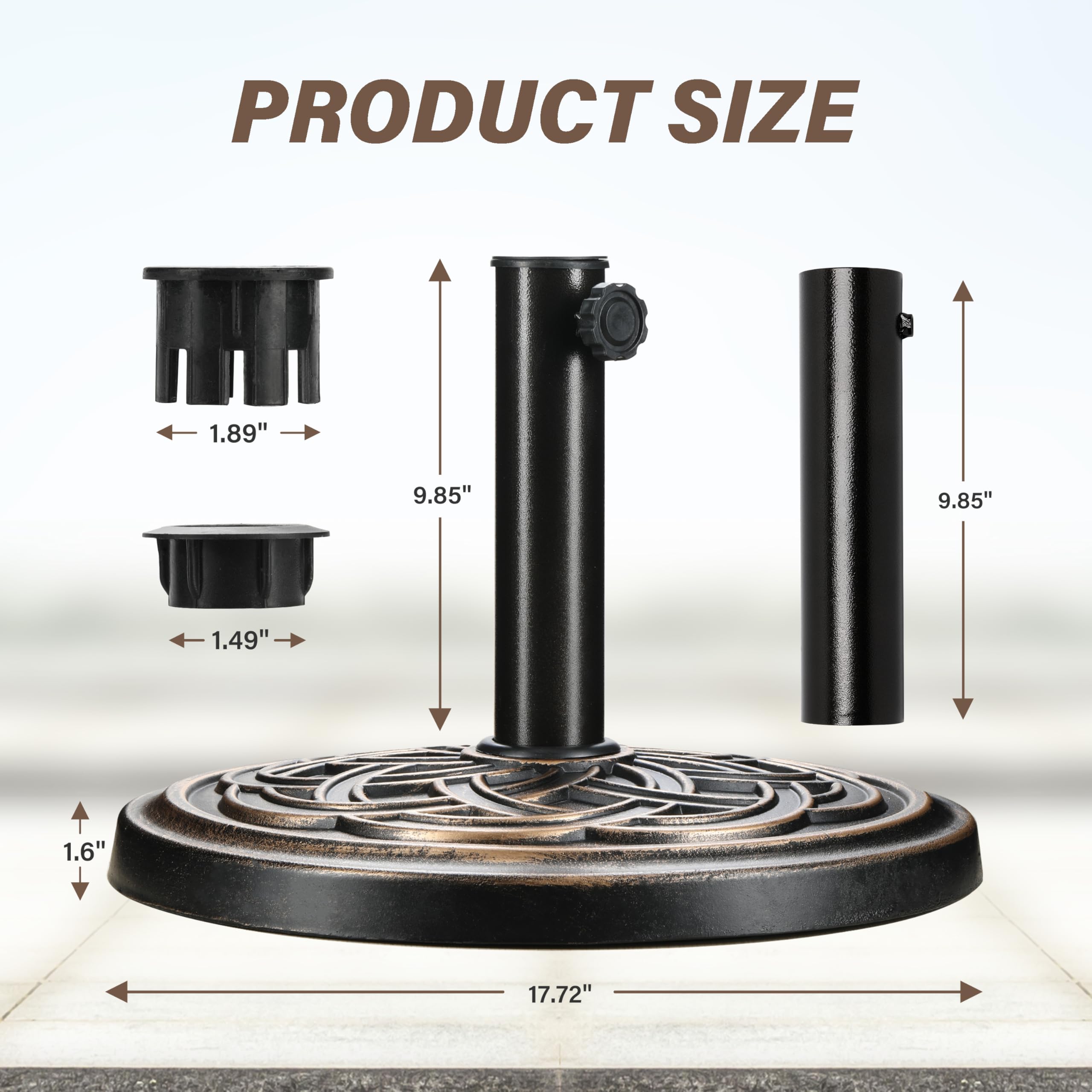 AKTIVE Portaombrelli rotondo con ruote, base in cemento 25 kg, tubo in acciaio regolabile 35-48 mm, resistente alle intemperie, diametro 50 cm, nero (53899