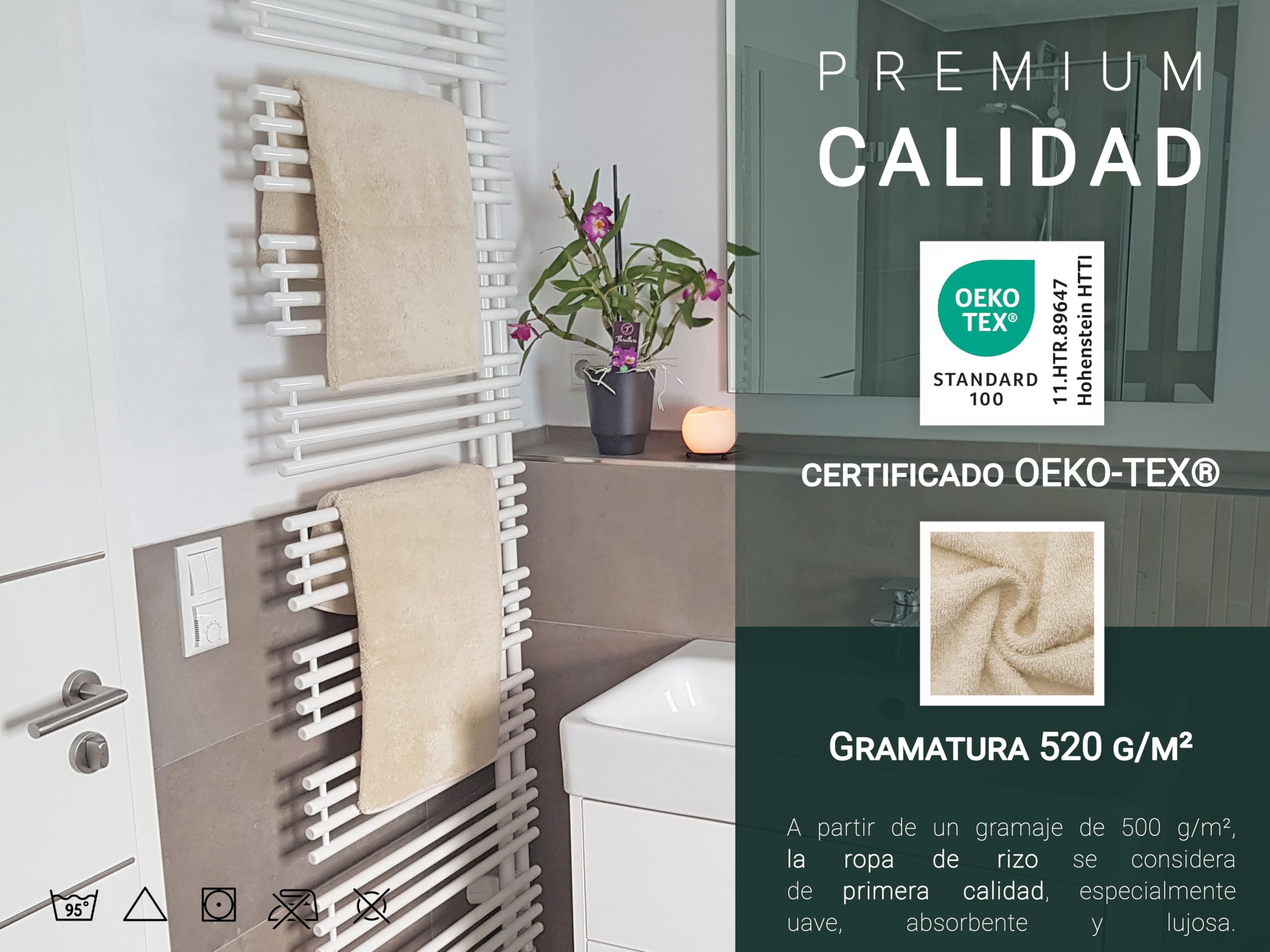 ZOLLNER Juego de 3 Toallas de Ducha de 70 x 140 cm: Toallas Especialmente Suaves y absorbentes en Color Caramelo, con práctico Colgador, Lavables hasta 95 °C, de algodón, Calidad hotelera
