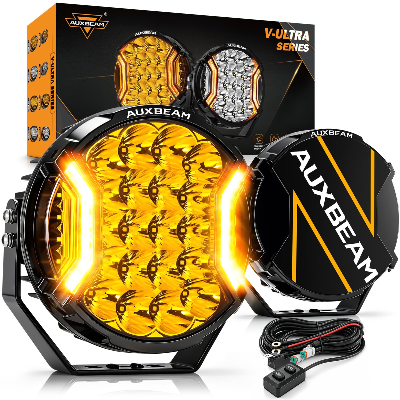 Photo 1 of Auxbeam V-Ultra Series 9-Inch Amber DRL Offroad Lights Round LED Fog Lights