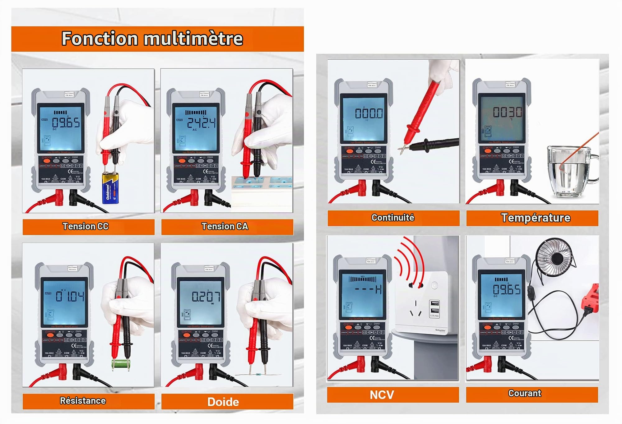 KALEA-INFORMATIQUE Testeur réseau RJ45 RJ11 avec multimètre | Testeur réseau RJ45/RJ11 avec multimètre intégré, mesures longueur, PoE, tension, courant et température.