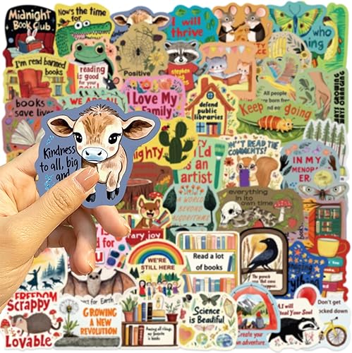 Miniatura 5 de 50Pcs Cute Inspirational Stickers, Waterproof Vinyl Graffiti Animal Motivational Stickers for Laptop, Kindle, Helmet, Scrapbooking, Journal, Bike,