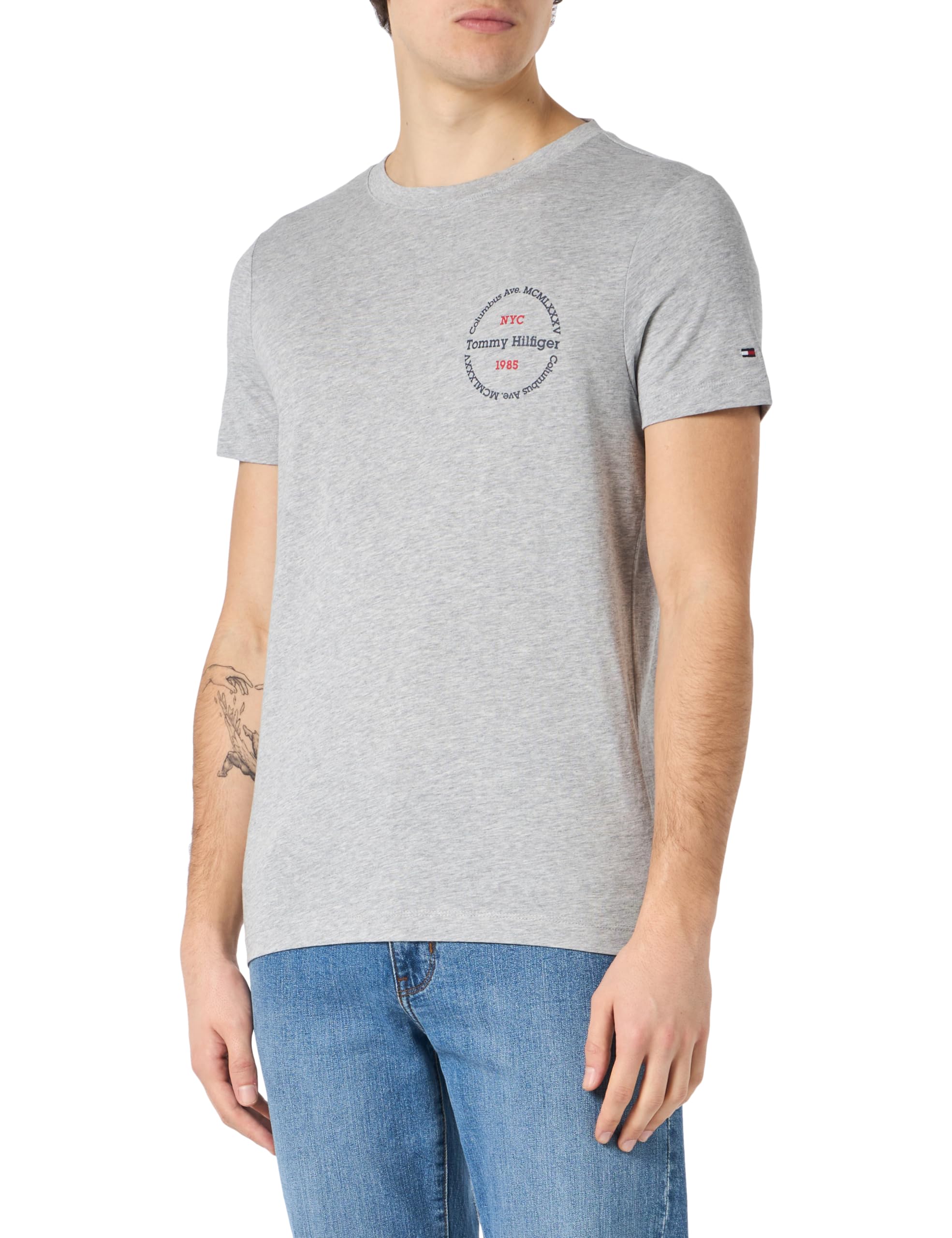 Tommy Hilfiger Men Hilfiger Roundle Tee S/S T-Shirts, Grey, M