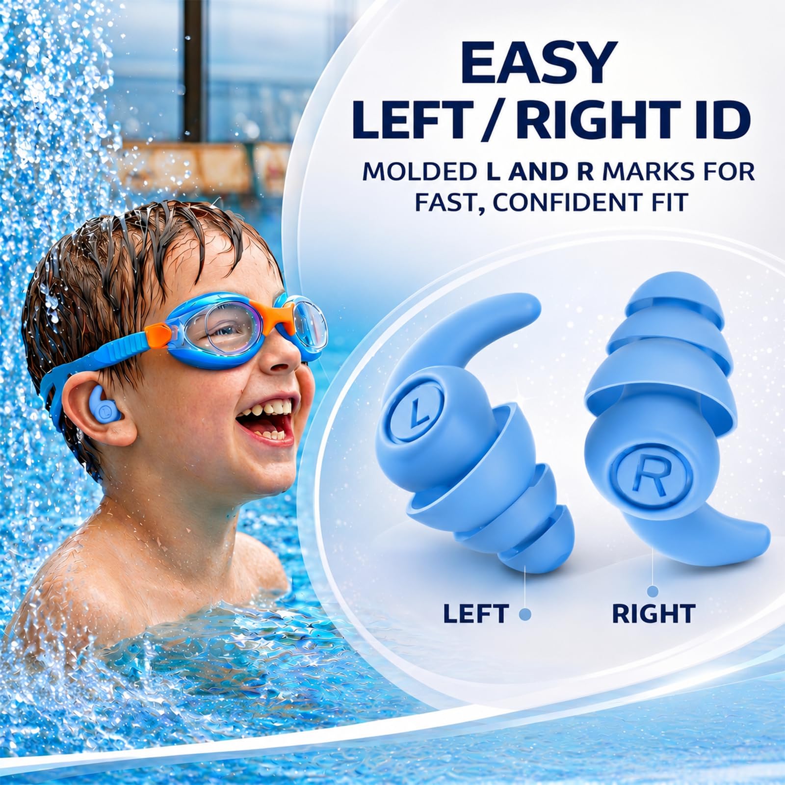Bouchons d’Oreille Enfant Natation 4 Paires Étanches Silicone Réutilisable Protection Piscine Douche