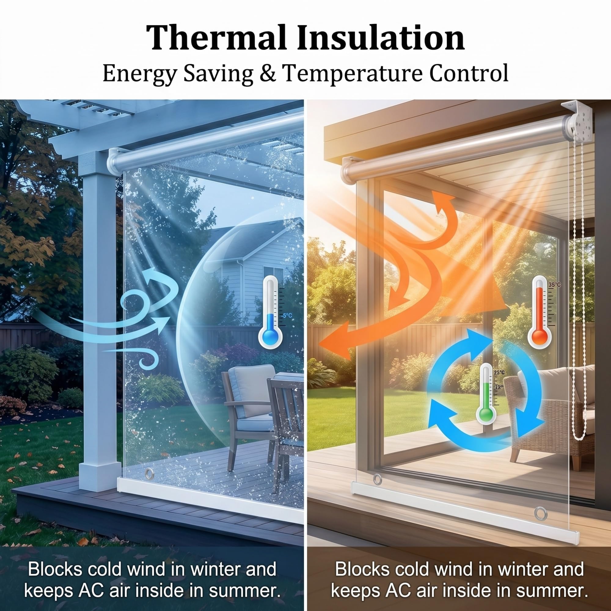 Tenda a Rullo Trasparente Impermeabile,Tapparella Avvolgibile Plastica in PVC con Catenella Laterale,Isolamento,Polvere,Facile da installare,per Esterni,Balconi,Bagno