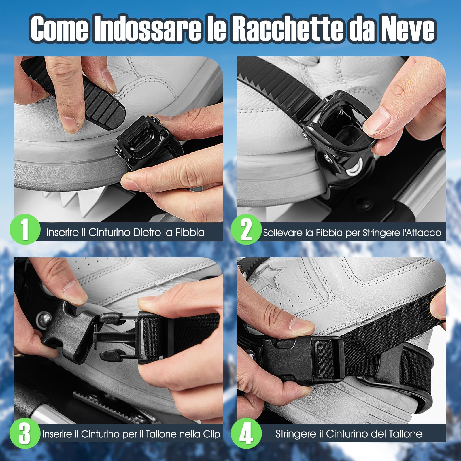 COSTWAY Ciaspole da Neve 4 in 1 per Uomini, Donne e Ragazzi per Scarpe 35-45 in Alluminio con Sistema di Perno Flessibile Doppio, Bastoncini Regolabili e Borsa, Adatte per 30-130 kg
