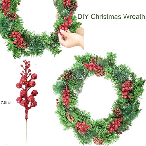 Miniatura 3 de Paquete de 14 tallos de bayas con purpurina navideña, púas navideñas artificiales de 7.8 pulgadas para adornos de árbol de Navidad, corona de