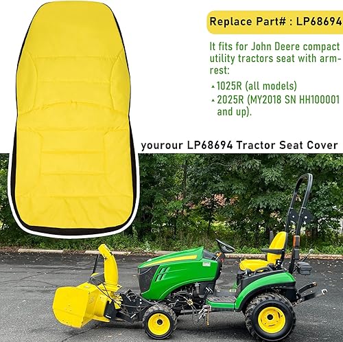 Miniatura 2 de LP68694 - Funda de asiento compacta para tractor utilitario, acolchada, para John Deere Compact Utility Tractor con reposabrazos 1025R, 2025R - Tela