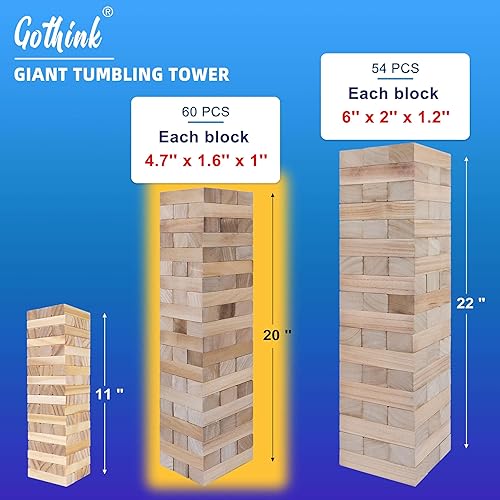 Miniatura 9 de GOTHINK Prepárate para divertirte juego de torre de madera gigante, más de 3.2 pies de alto, 60 piezas con funda de transporte, perfecto para