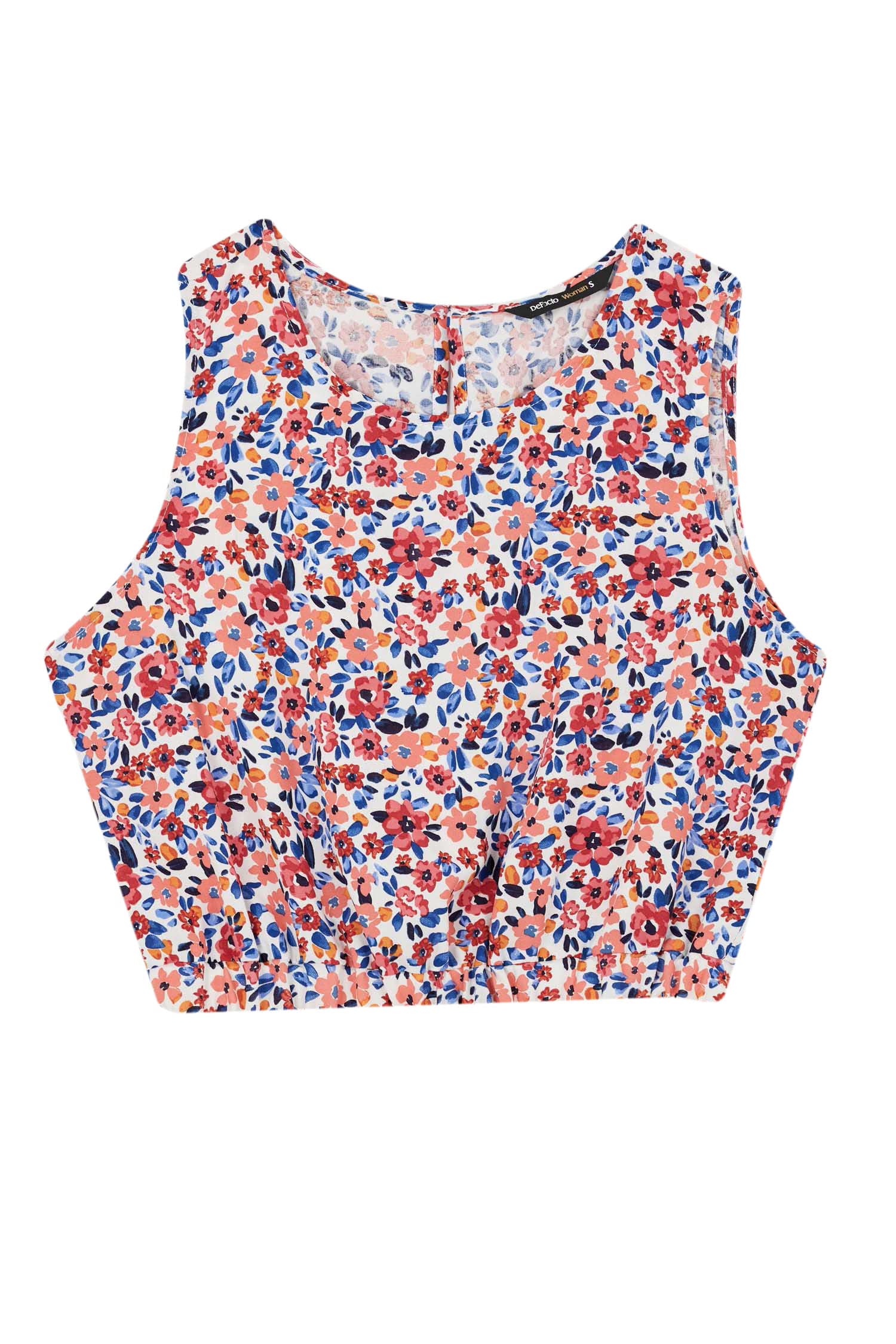 Crop Yuvarlak Yaka Desenli Kolsuz Bluz