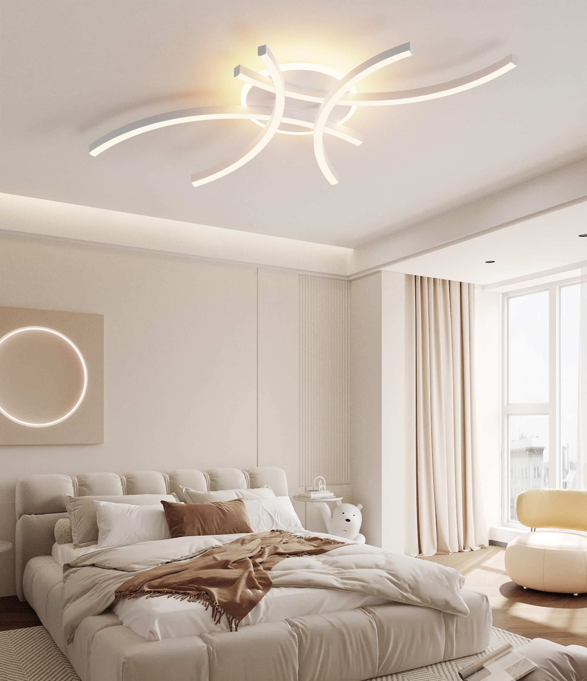 Lampa sufitowa LED do ściemniania, nowoczesny salon z funkcją pamięci 15 W Φ56 cm 3000-6000K, płatki kwiatów oświetlenie sypialni