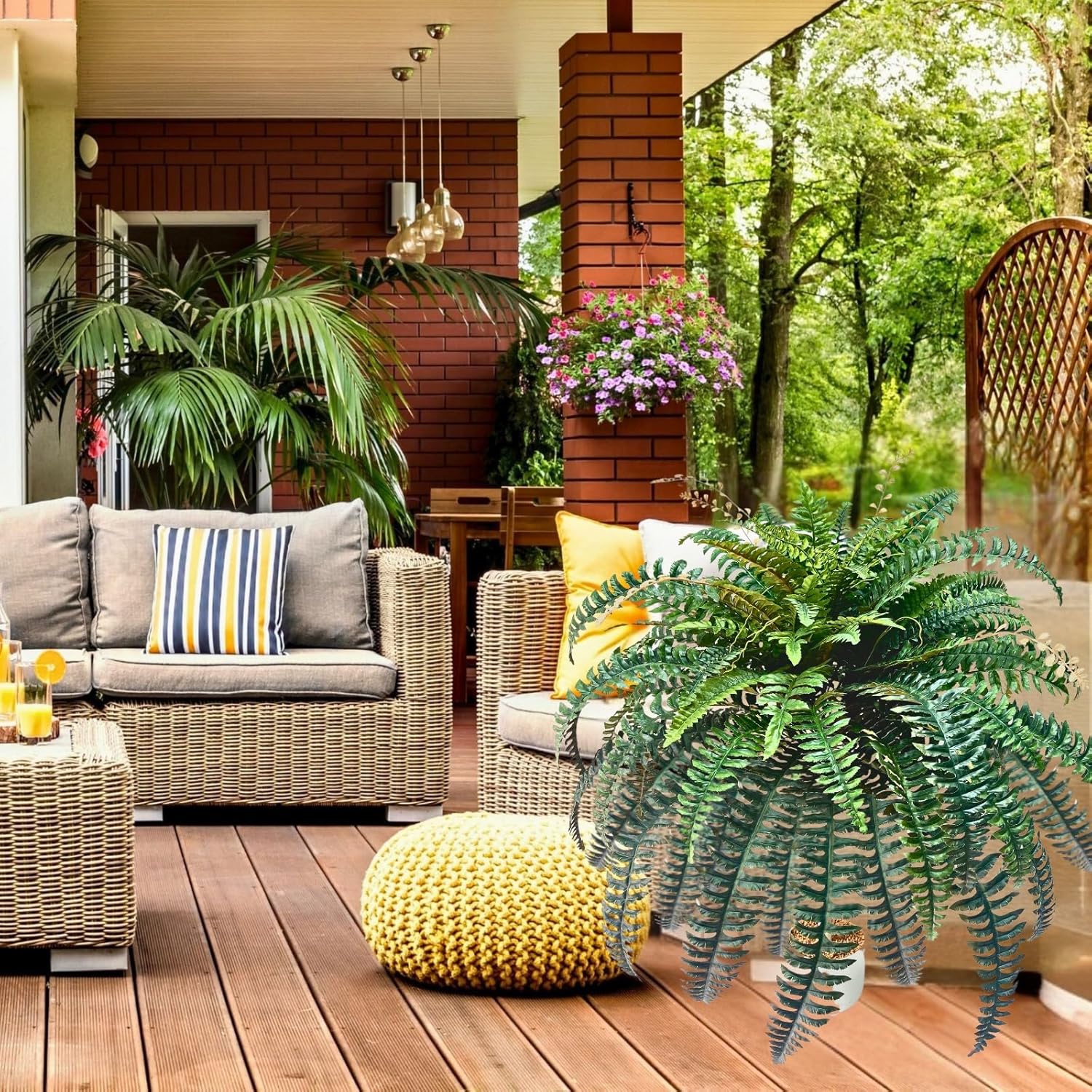 90 Branches Giant Artificial Boston Ferns for Outdoors Large –UV Resistant Lifelike Faux Fern, Realistic Silk Greenery Plants Large Office, Home Decor,48 Inch Fake Fern Leaf Green.No Base. - Image 6