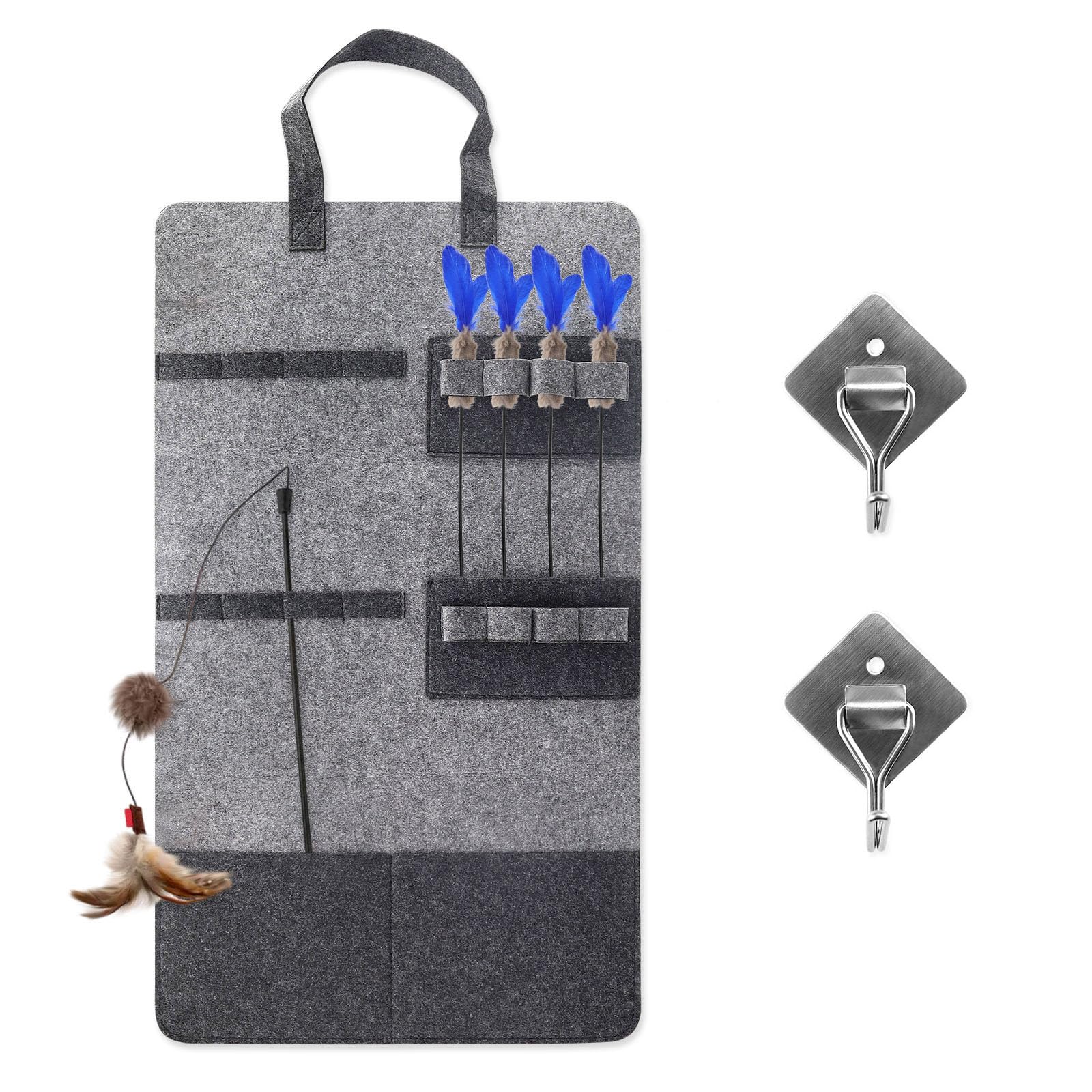 Cat Wand Toy Storage Hanging Bag, Felt Cat Toy Holder Feather Toy Cat Teaser Toy Organizer