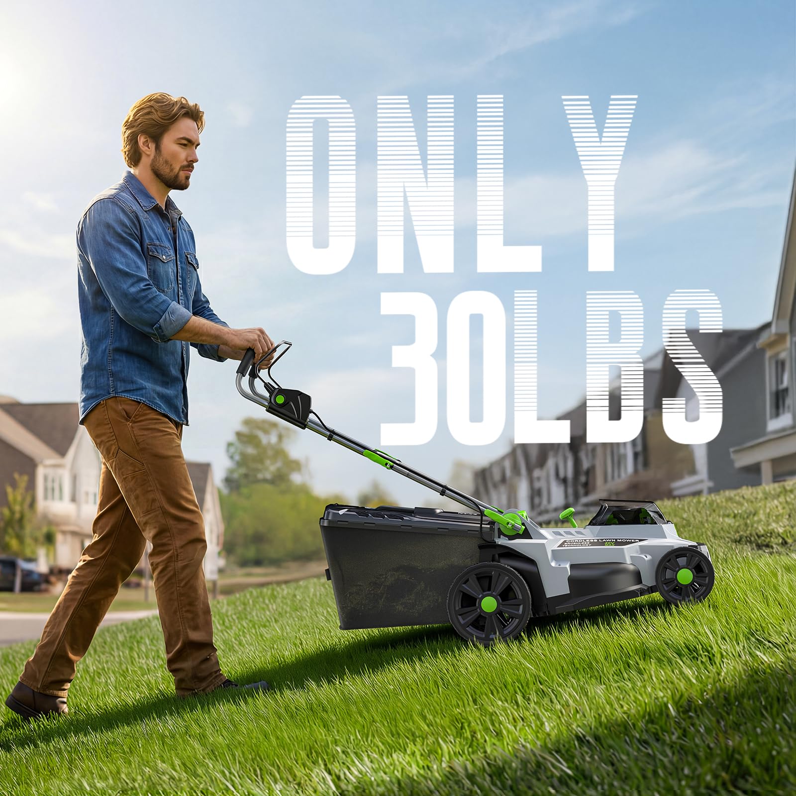 Cordless Lawnmower, ETOOLAB Lawnmower with Brushless Motor up to 500m², 43cm Cutting Width, 6 Cutting Heights, 2 * 4.0Ah Battery and Charger, 50L Bag — view 7