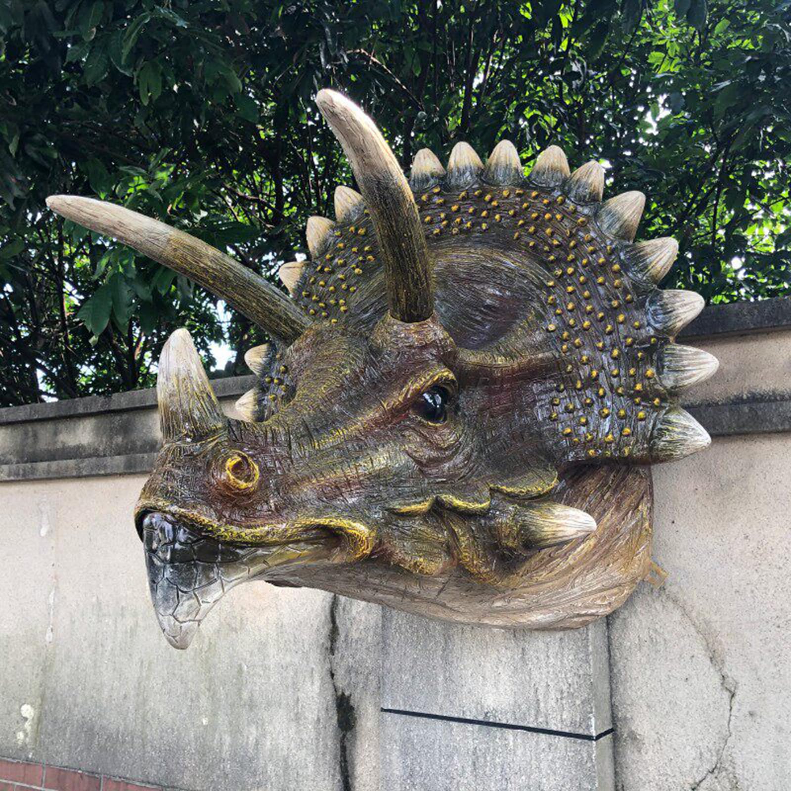 YXCQHZM Dekoracja ścienna z głową dinozaura - Triceratops montowana na ścianie rzeźba tablica figurka - realistyczna replika sztuki ściennej 3D do dekoracji domu