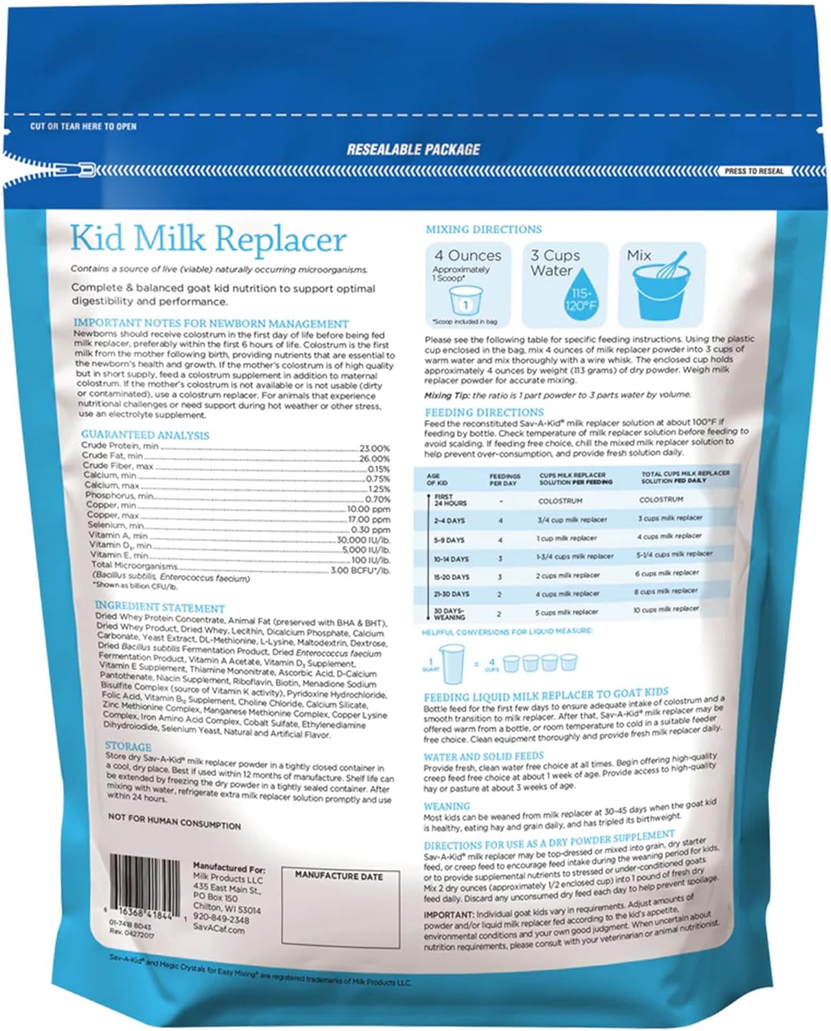 Sav-A-Kid | Goat Milk Replacer | 4 Pound (4 LB) Bag
