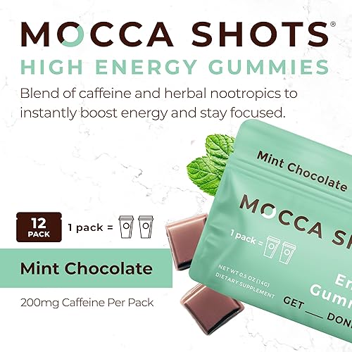 Miniatura 2 de SGC Seattle Gummy Company - Gomitas energéticas de cafeína, paquete de 12, masticables energéticos de chocolate con menta, nootrópicos, veganos, a