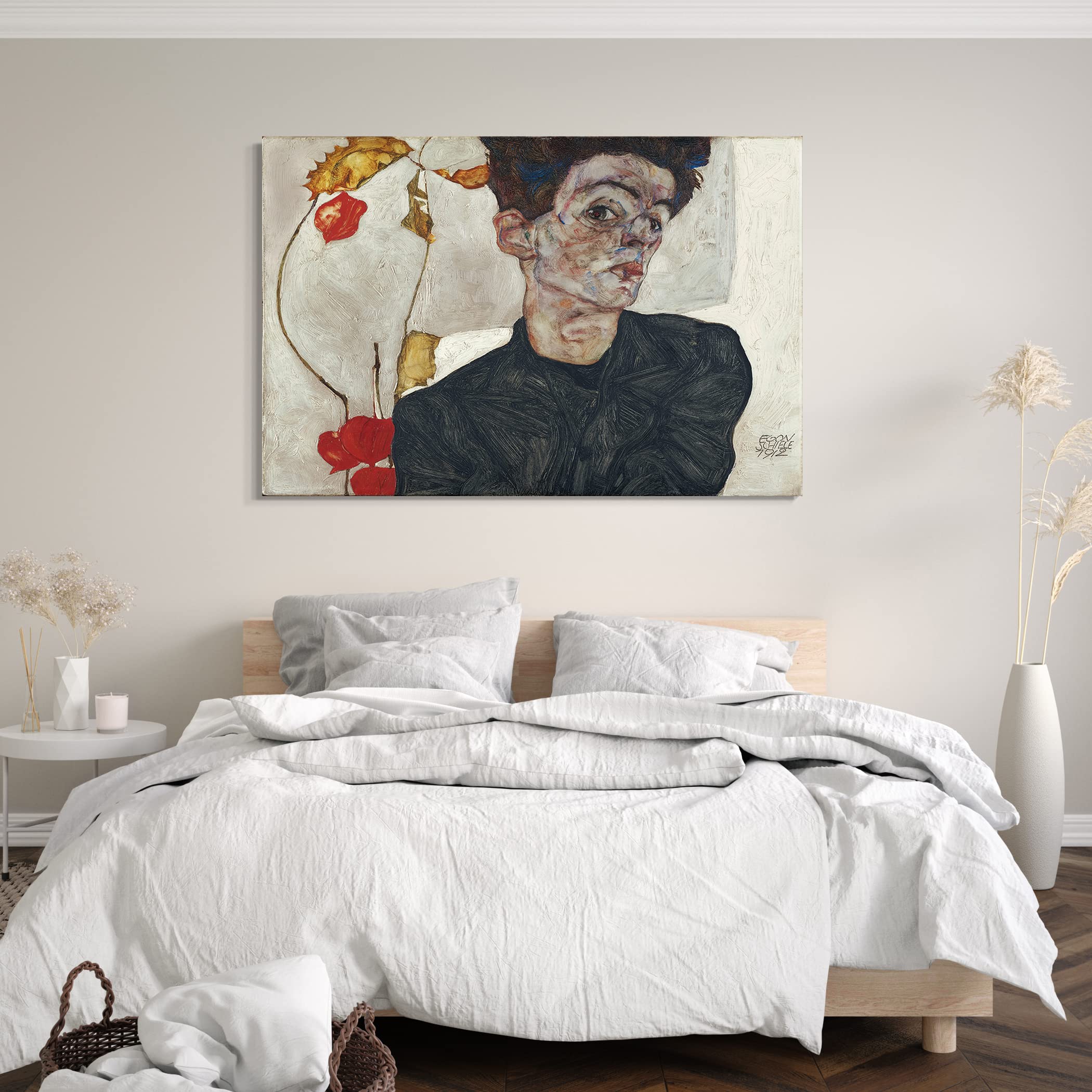 Tableau Toile Egon Schiele - Autoportrait Avec Physalis, Prêt à Accrocher, Plusieurs Formats