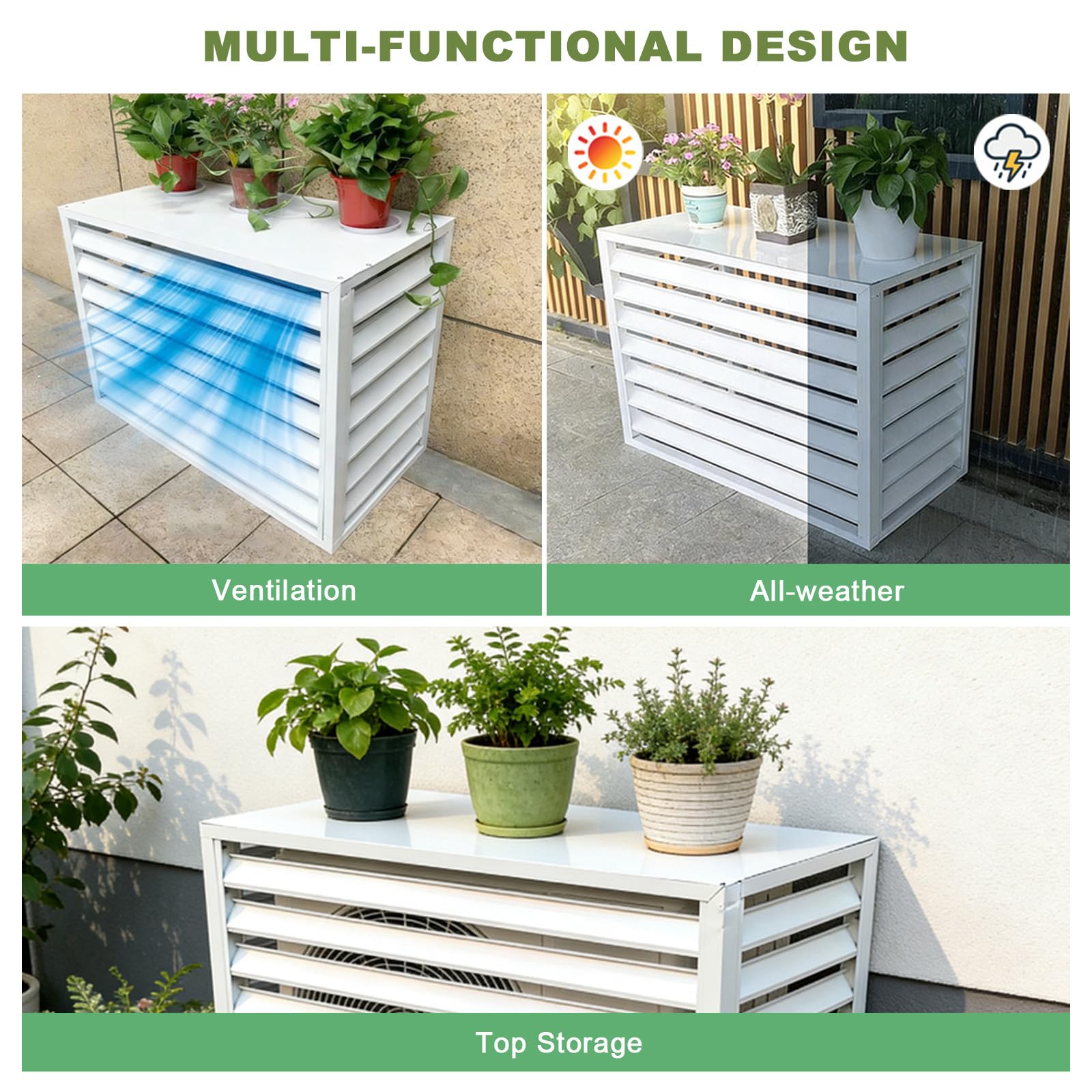 Générique Cache Climatiseur Exterieur Aluminium Cache Clim Extérieur avec Plateau Supérieur Protection de Unité Extérieur pour Pompe À Chaleur pour Balcon Jardin Terrasse
