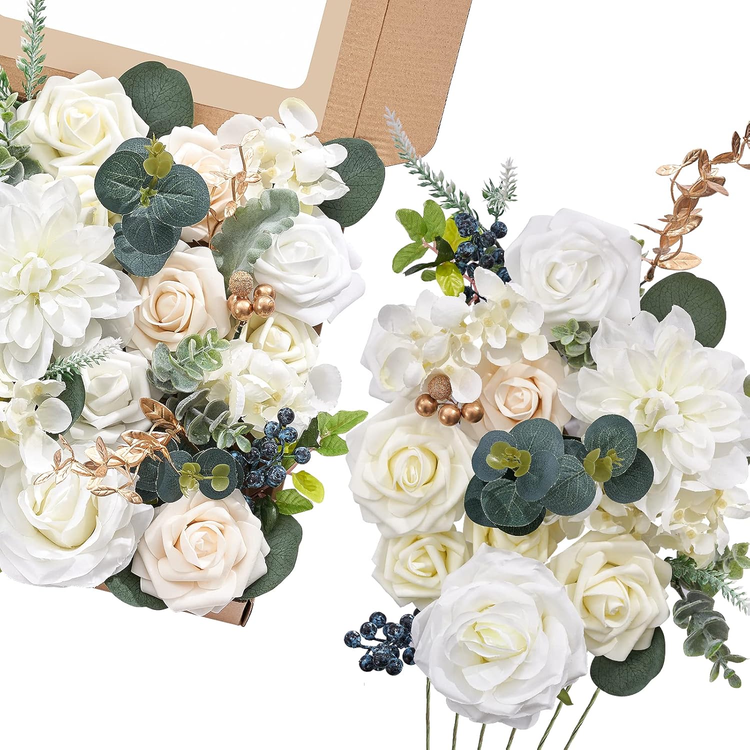 Serwalin Artificial White Flowers Fake Foam Silk Flowers Wedding Cake Flowers for Wedding Decor Centerpieces Bouquets Arrangements Party Baby Shower - Image 8