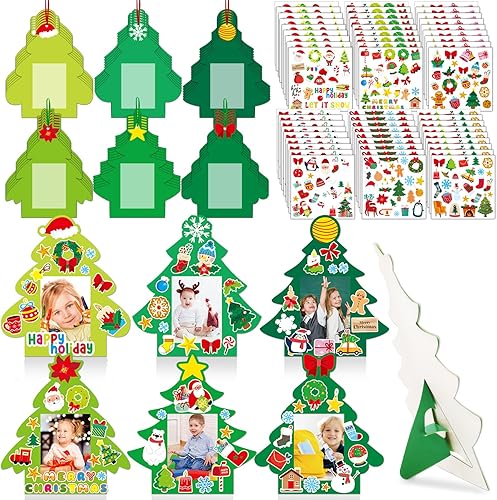 Paquete de 36 marcos de fotos de Navidad para niños, dulces de Navidad con casa de jengibre, manualidades de menta para vacaciones, marcos de fotos,