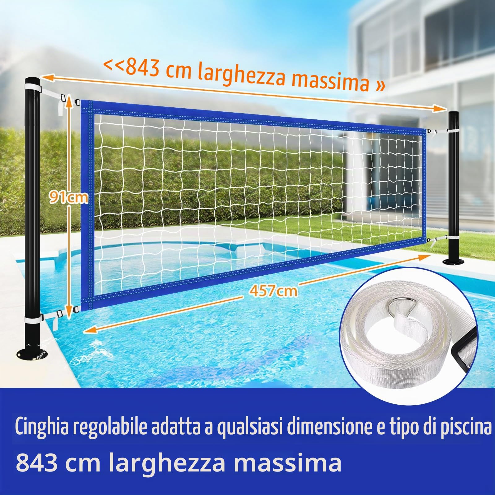 Rete da pallavolo per piscina 457 x 91 cm – Regolabile e impermeabile, rete portatile di ricambio in polietilene (PE) per giochi acquatici, giardino, spiaggia e attività all'aperto
