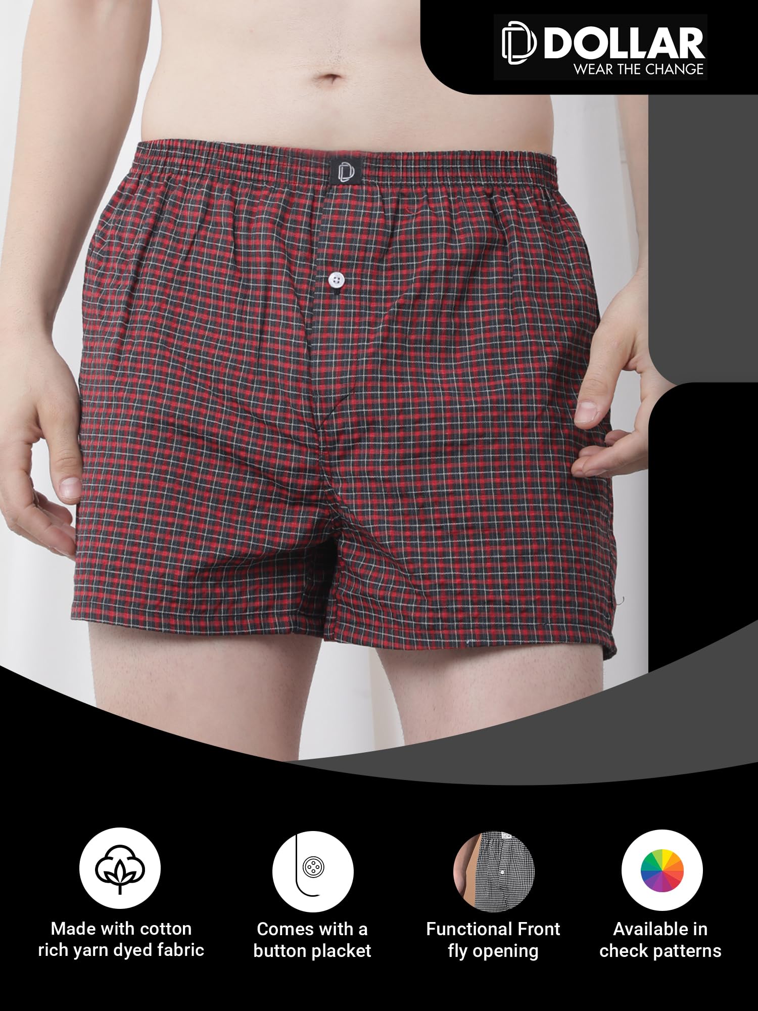 Dollar Pack of 3 Cotton Checkered Men Boxer 4