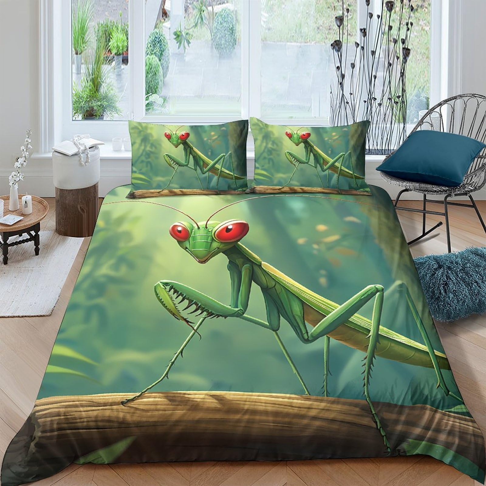 Ctjqhvkz Style-8 3D Printed Green Mantis Fitted Sheet Microfiber Soft Breathable Nature Forest Bed Cover For Bedroom Guest Room Decor Single（135X200cm）