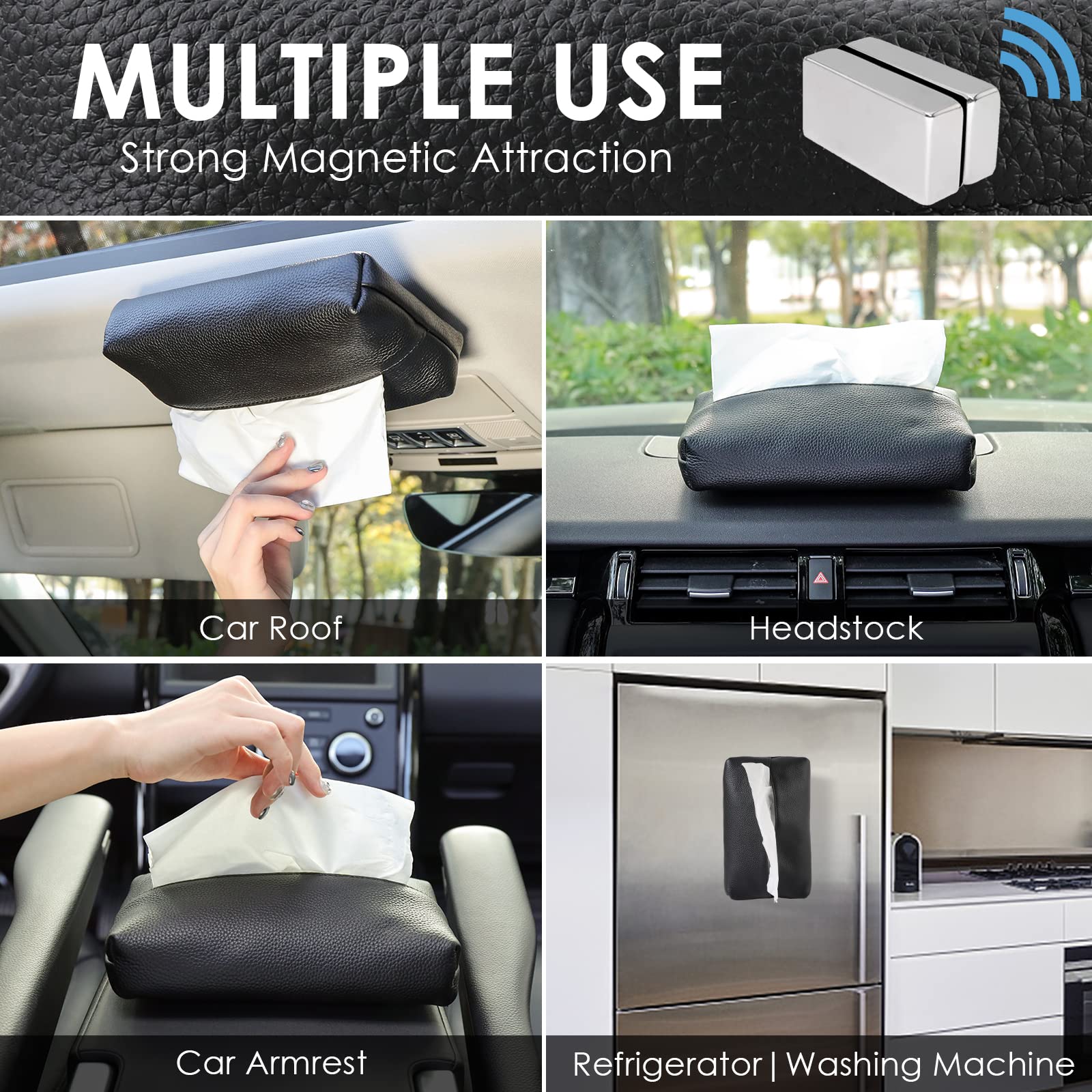 GELVTIC Car Tissue Holder with Strong Magnet for Roof, Leather