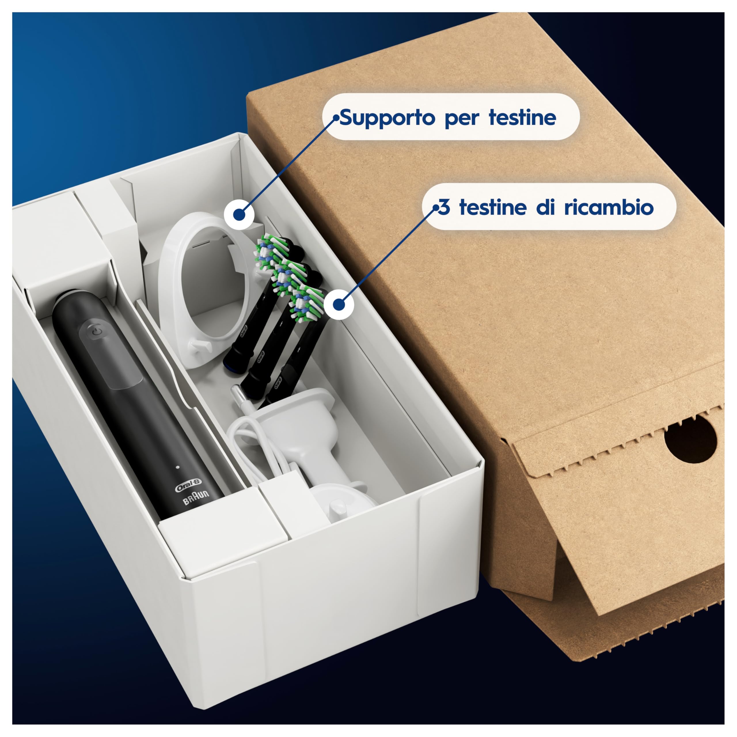 Oral-B Pro Series 3 Spazzolino Elettrico, 3 Testina di Ricambio, Nero - 3 Testine di Ricambio per Spazzolino Elettrico, Custodia da Viaggio, Gengive Protette, Pulizia Denti Efficace