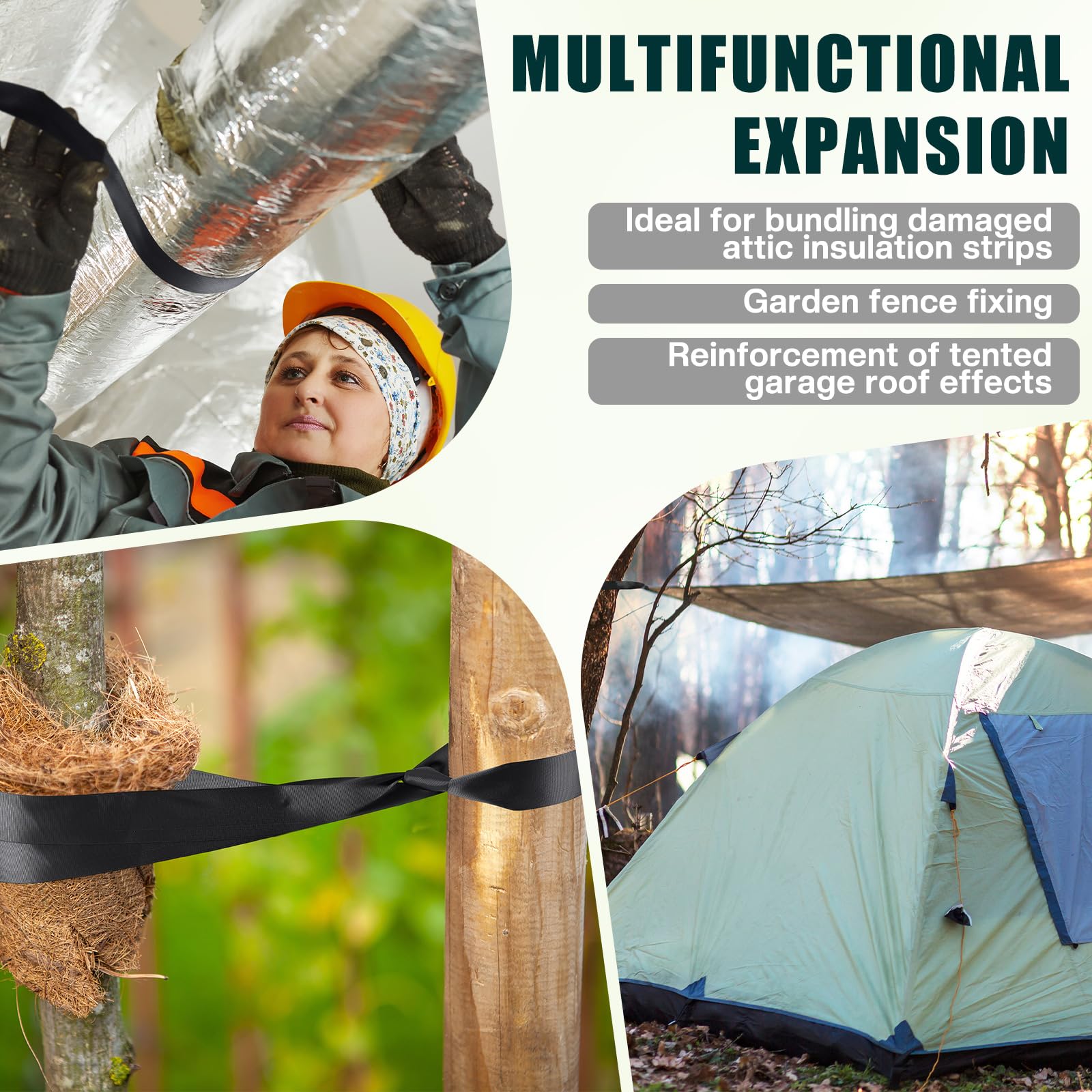 Frienda 2 Rolls Duct Support Webbing 300 Ft x 1.97 Inch Wide Black Webbing Strap Duct Support Webbing Strap Belt Heavy Duty Black Duct Straps