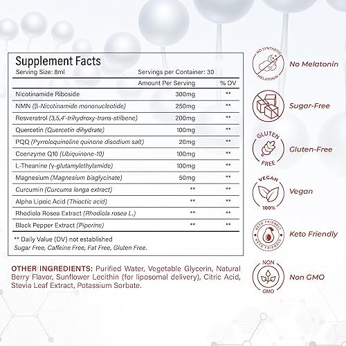 Miniatura 3 de Suplemento líquido NAD - Suplemento NAD 1000 mg, suplementos de resveratrol de ribósido de nicotinamida NAD con PQQ, palitos de sabor a bayas NAD+