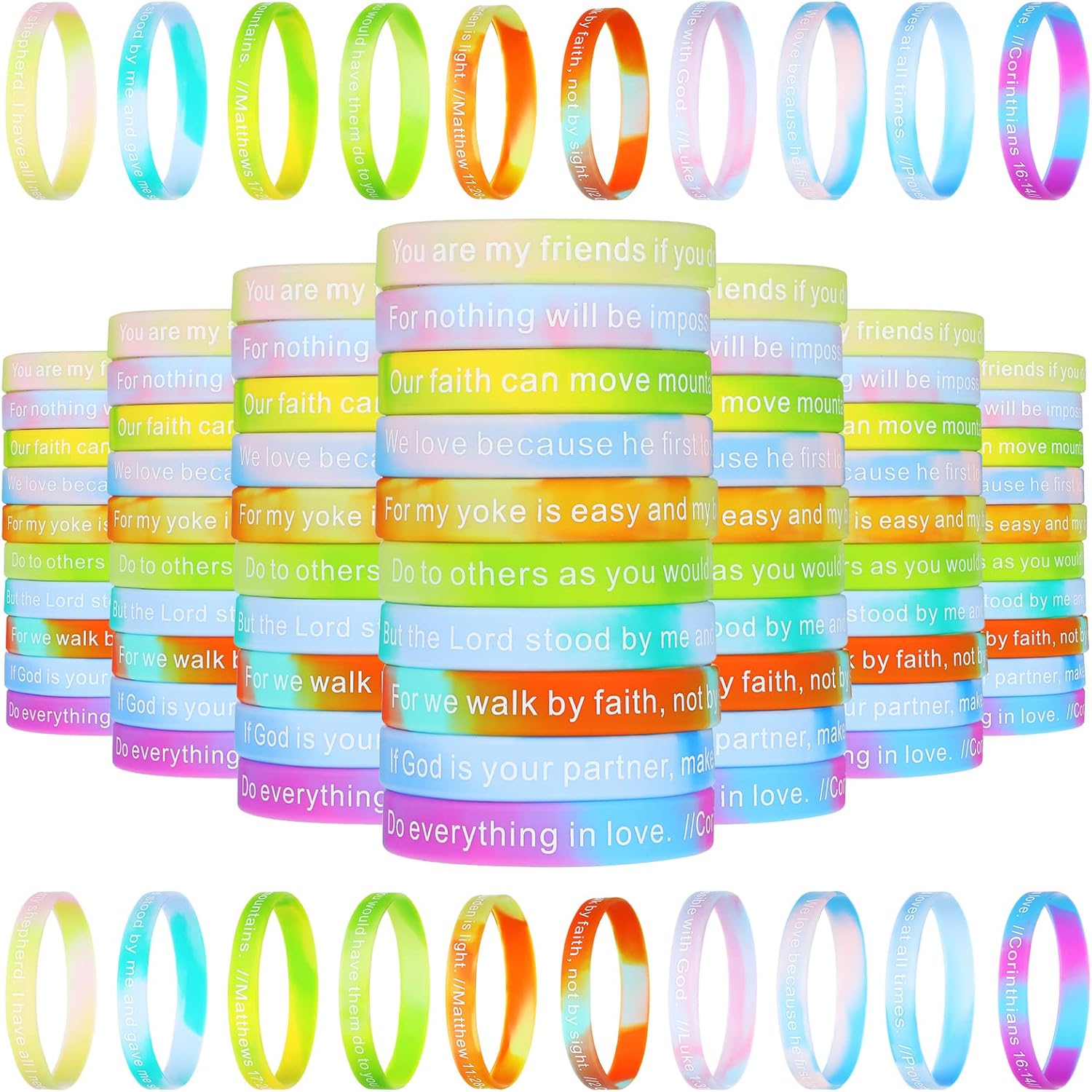 100 Pieces Bible Verse Bracelets Bulk Silicone Christian