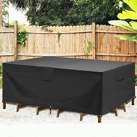 PTEROMY Waterproof Patio Table Cover - Heavy Duty 600D Canvas For Outdoor Dining Set, 111"x74" (Gray)