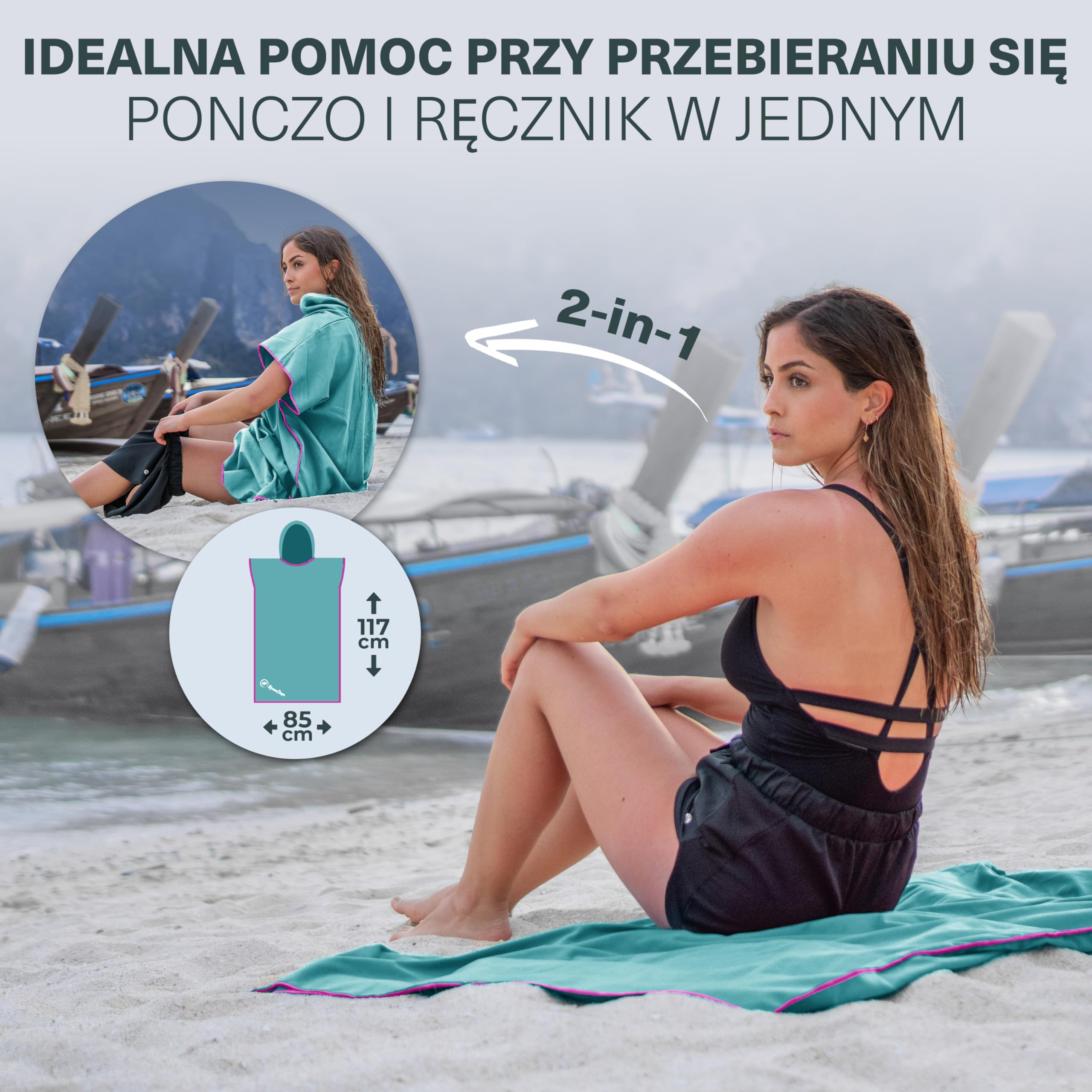 NirvanaShape ® Ręcznik-Poncho dla Dorosłych| Pomocny w Przebieraniu i Jako Ręcznik | Poncho Surfingowe z Funkcją Szybkiego Schnięcia | Idealne do Podróży, Kempingu, Sauny, Snorkelingu, na Plażę