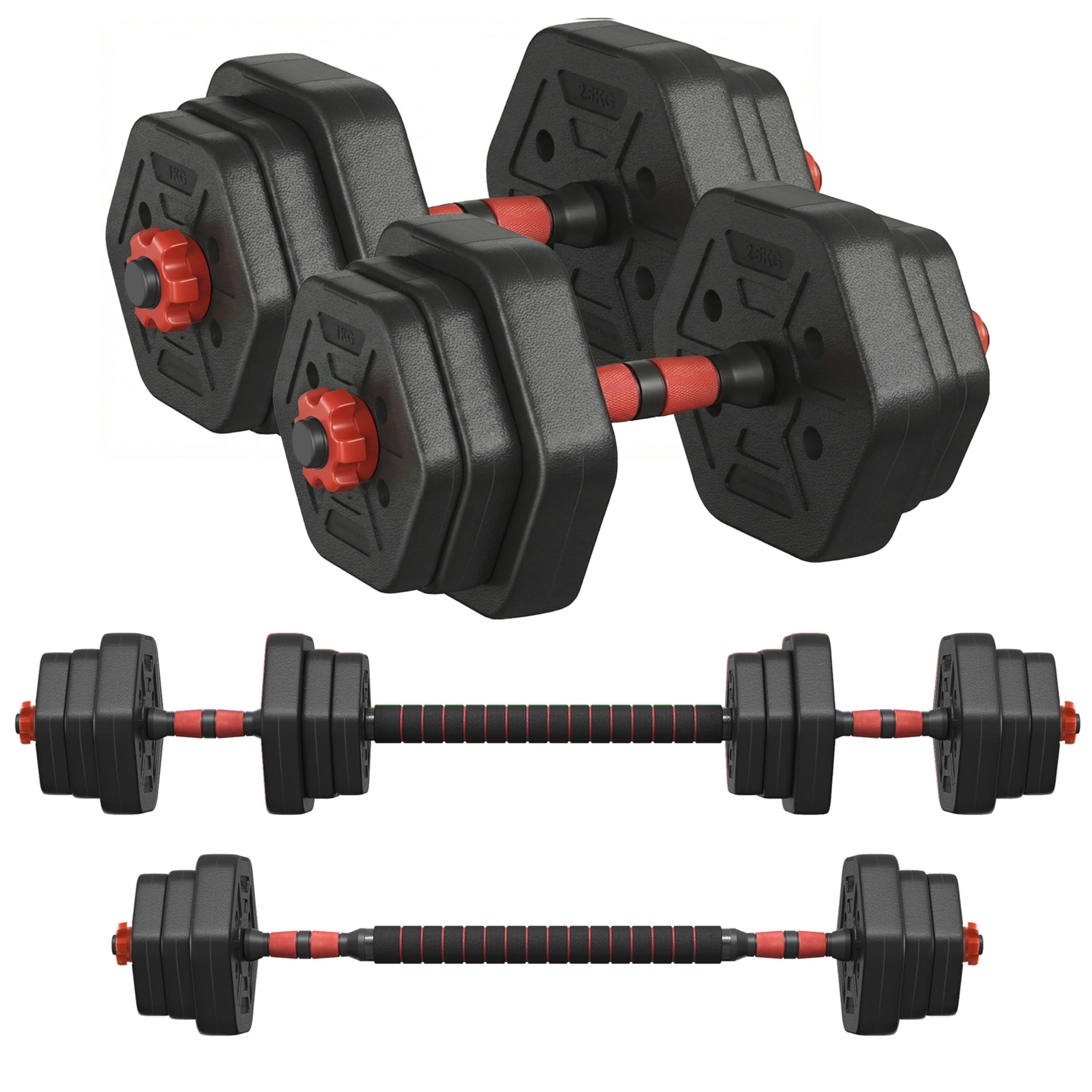 SONGMICS Dumbbell Set, 20 kg Weights with Connecting Bar, Hexagon, Adjustable Weight Plates, for Men Women Workout, Fitness Training, Weight Lifting, Home Gym, Ink Black SYL200B01