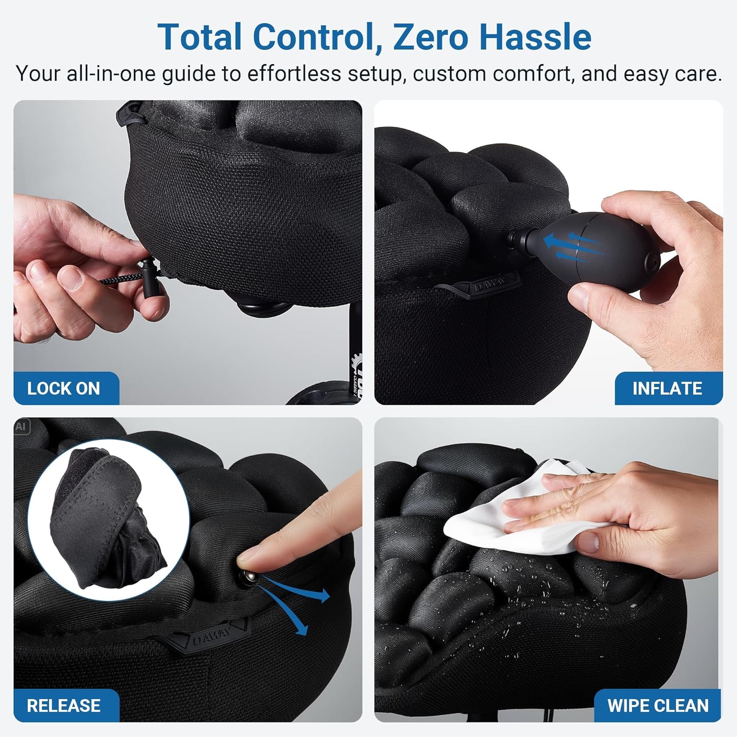 DAWAY F1 3D Inflatable Air Bike Seat Cushion Cover – Large, Wide Bike Saddle Cover, Shock-Absorbing & Breathable Adjustable Comfort Pad for Peloton, Indoor, Road, Mountain, Outdoor Bikes & Commuting