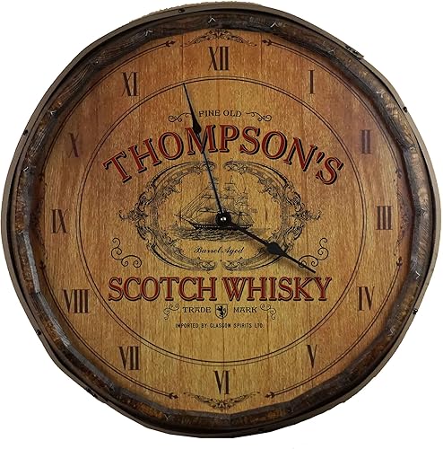 QB_B548 - Reloj de pared decorativo grande personalizado con extremo de barril de whisky escocés (21 pulgadas) con motor de alto par, decoración de
