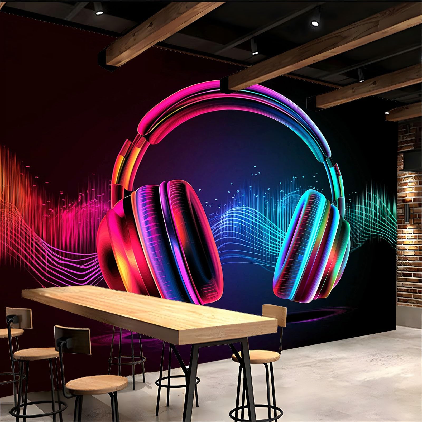 Neonfarbe 3D Fototapete Gaming-Musikkopfhörer Hochwertige Vlies Wandbild Modernes Wanddeko Tapete, Für Wohnzimmer Schlafzimmer Büro B350 X H256 Cm