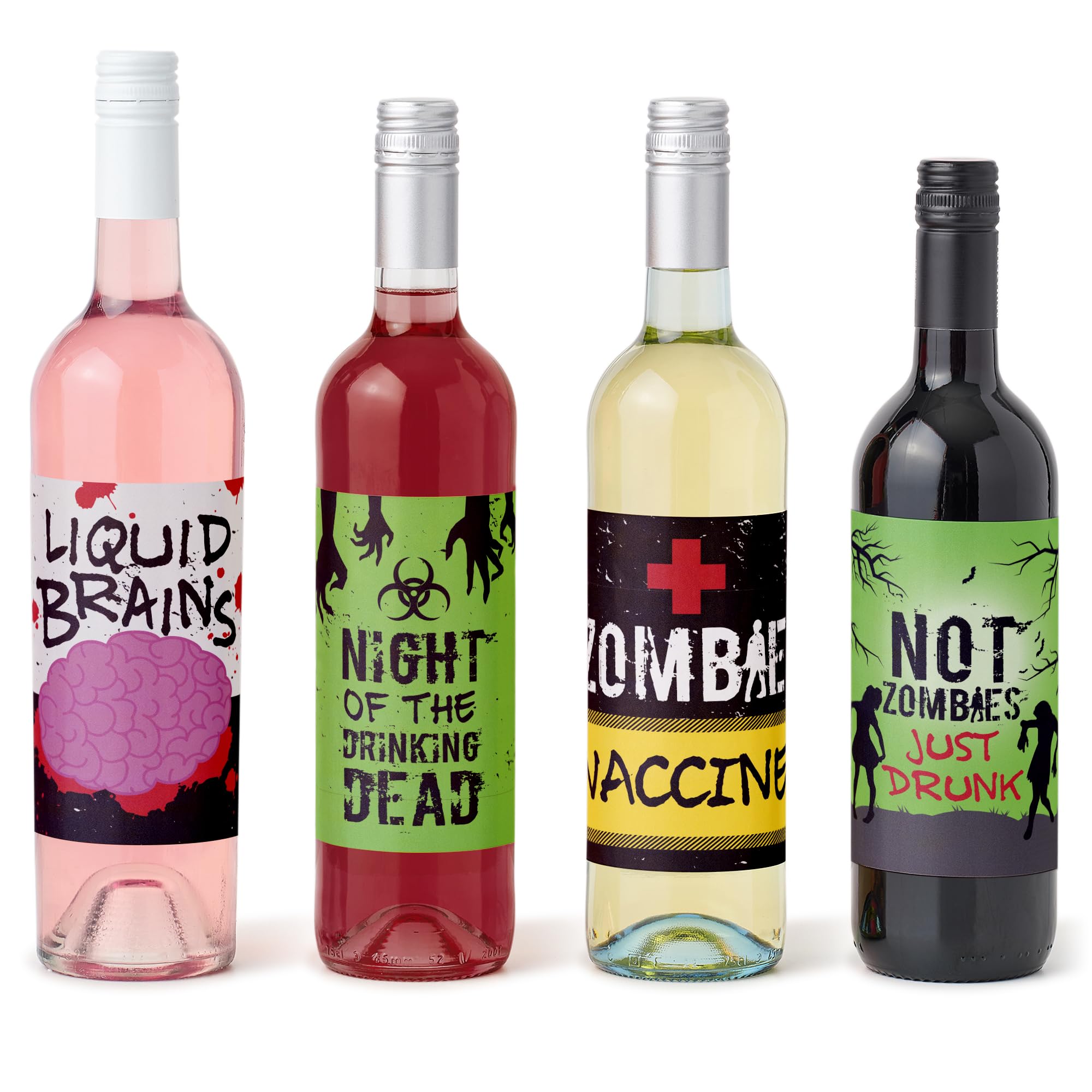Big Dot of Happiness Zombie Zone - Halloween or Birthday Zombie Crawl Party Decorations for Women and Men - Wine Bottle Label Stickers - Set of 4