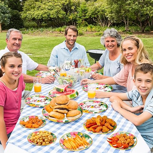 Miniatura 5 de Dandat 192 piezas de suministros de decoración de fiesta hawaiana Luau, platos desechables para fiesta de cumpleaños tropical, verano, bohemio,