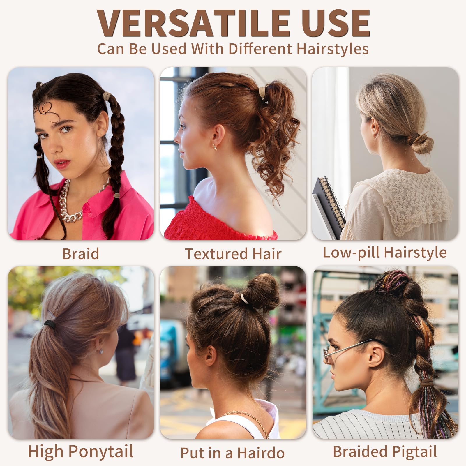 Mia Klein Lazos para el pelo, 50 unidades, extra gruesos, 5 cm, bandas elásticas para el cabello grueso y pesado, accesorios para el cabello sin costuras para mujeres y niñas, soporte para cola de