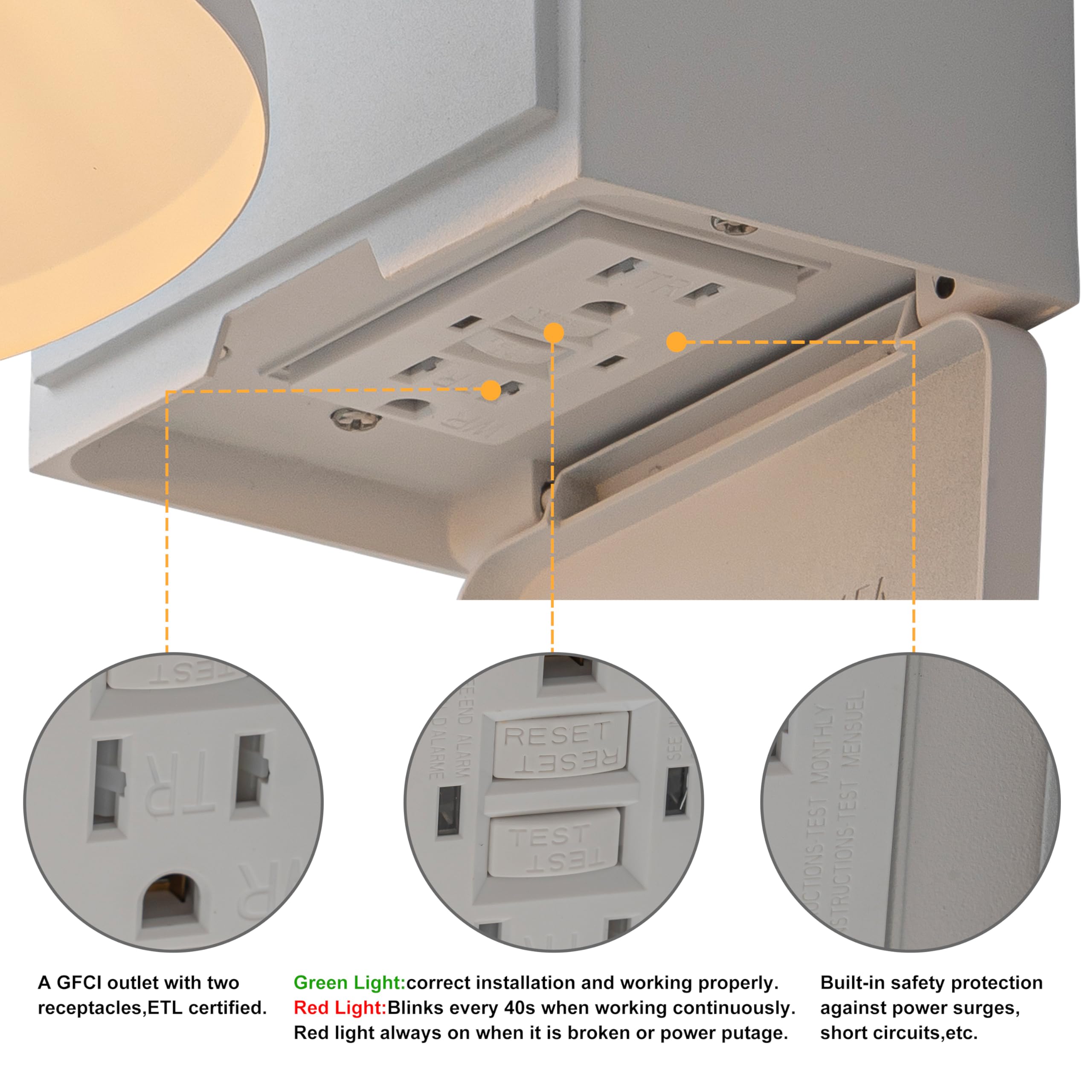 Applique da parete per esterni con uscita GFCI bianco opaco impermeabile antiruggine alluminio esterno illuminazione fienile montaggio a parete luce portico anteriore con presa