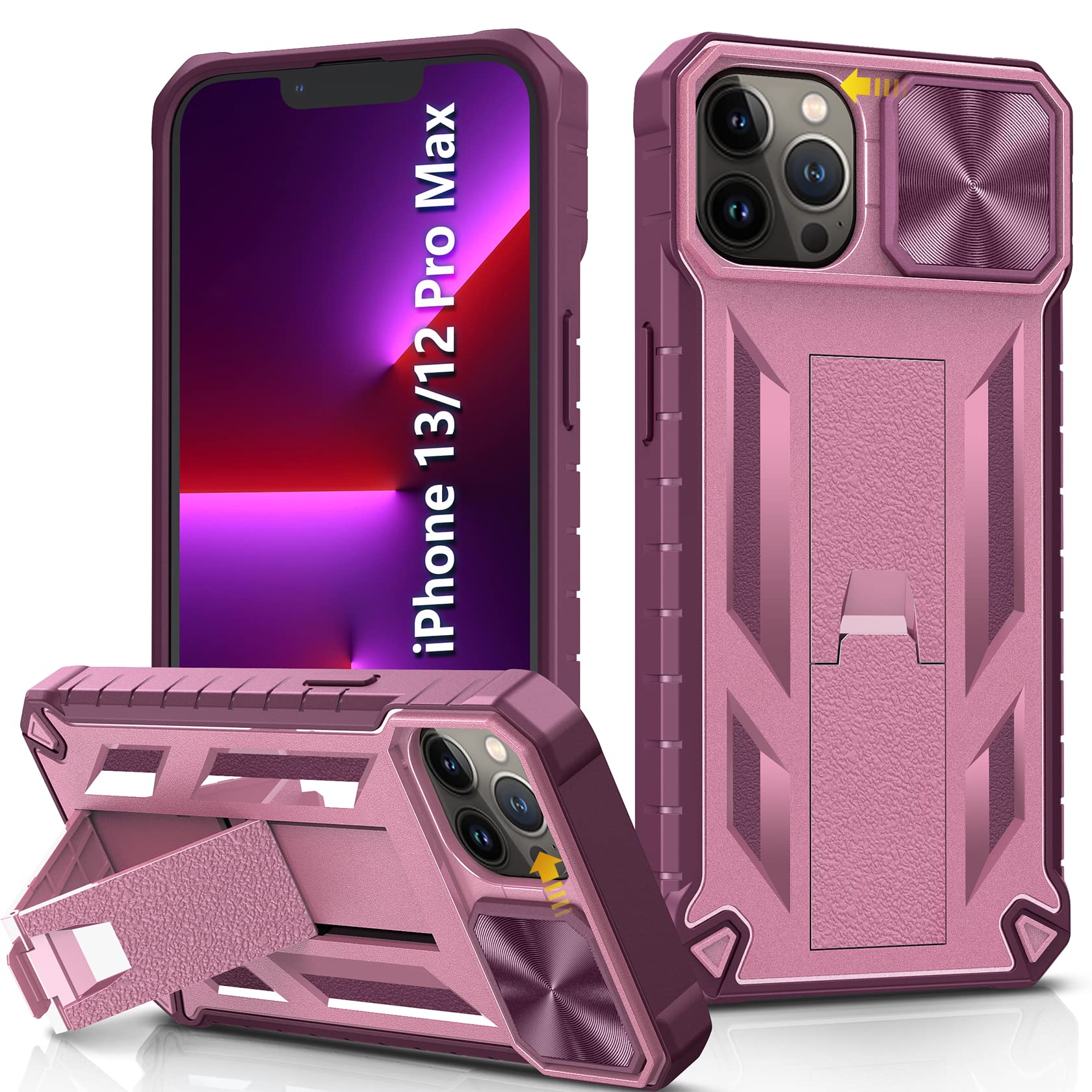 SOiOS for iPhone 13-Pro-Max Phone Case: Military Grade Dropproof Protective Cell Phone Cover with Kickstand & Slider | Rugged Heavy Duty Rugged Protection Phonecase(Rose Pink)