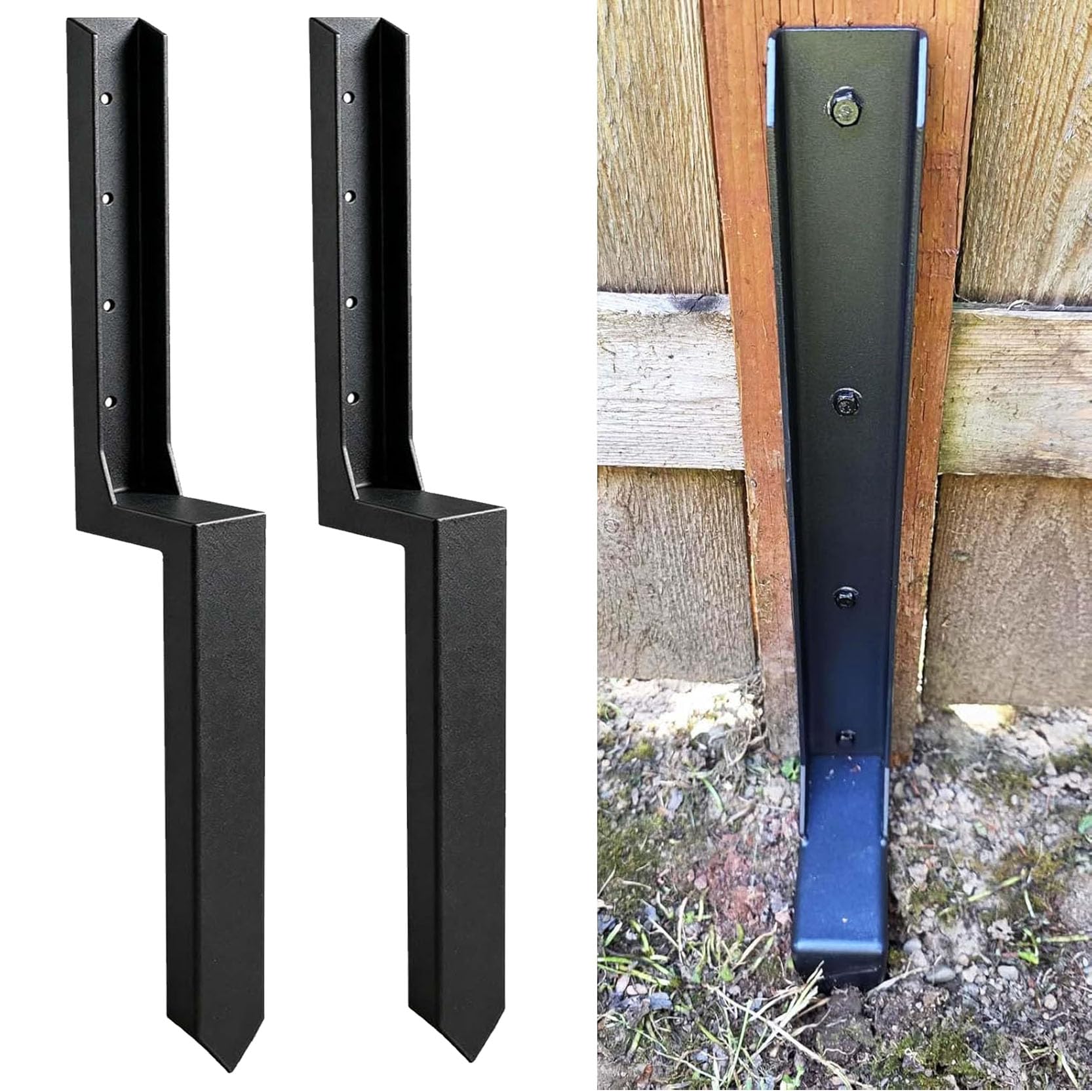 Gouzibhd 2A Post Anchors Fence Post Repair Kit Quick Fix Broken Leaning Wood Posts Support With One-Piece Steel Anchor Stakes And Separate Upper And Lower Parts(Size:87x14x14cm,Color:2a)