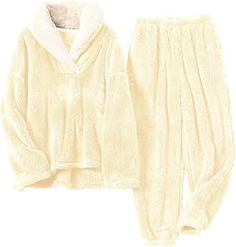 トップス andwang Fluffy Fleece set beige Ainangua Women's Winter Fluffy Pajamas Set Fuzzy Fleece Pullover